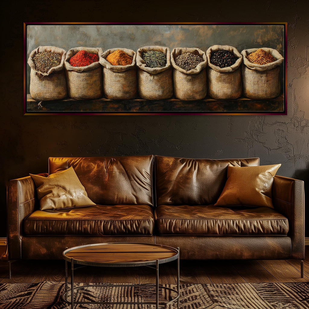 a couch in a living room next to a painting