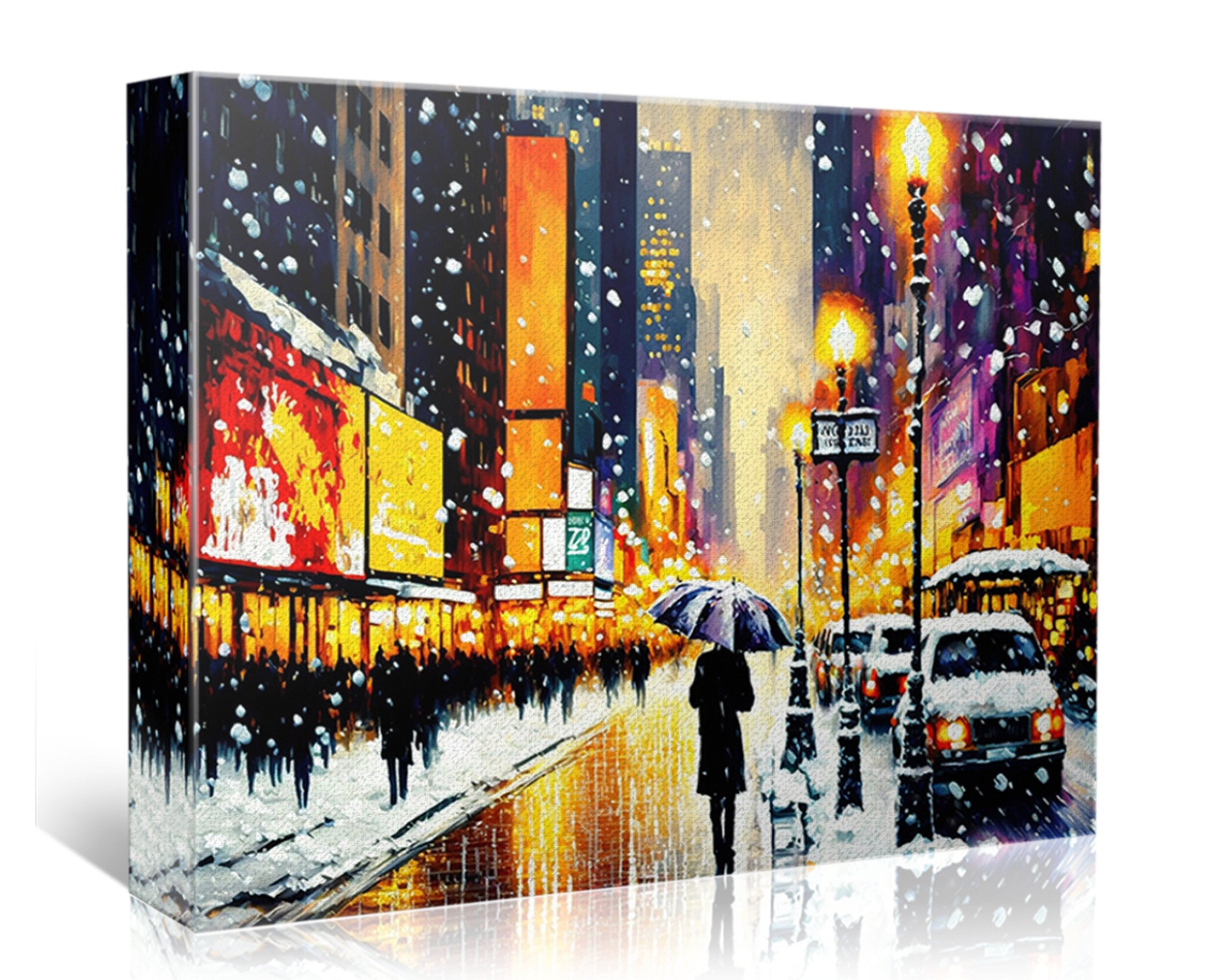 Times Square Canvas Print – Vibrant NYC Winter Art on Gallery Ready Wooden Frame