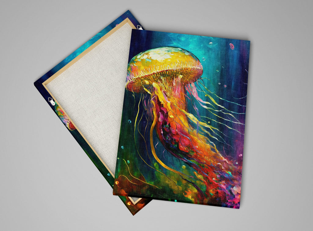 Jellyfish Canvas Art – Vibrant Sea Life Painting on Gallery Ready Wooden Frame