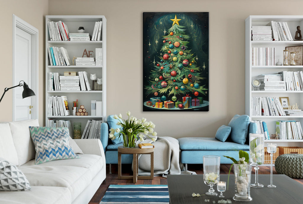 Art Deco Christmas Tree - Extra Large Gallery Wrapped Canvas Print | Chic Holiday Wall Decor