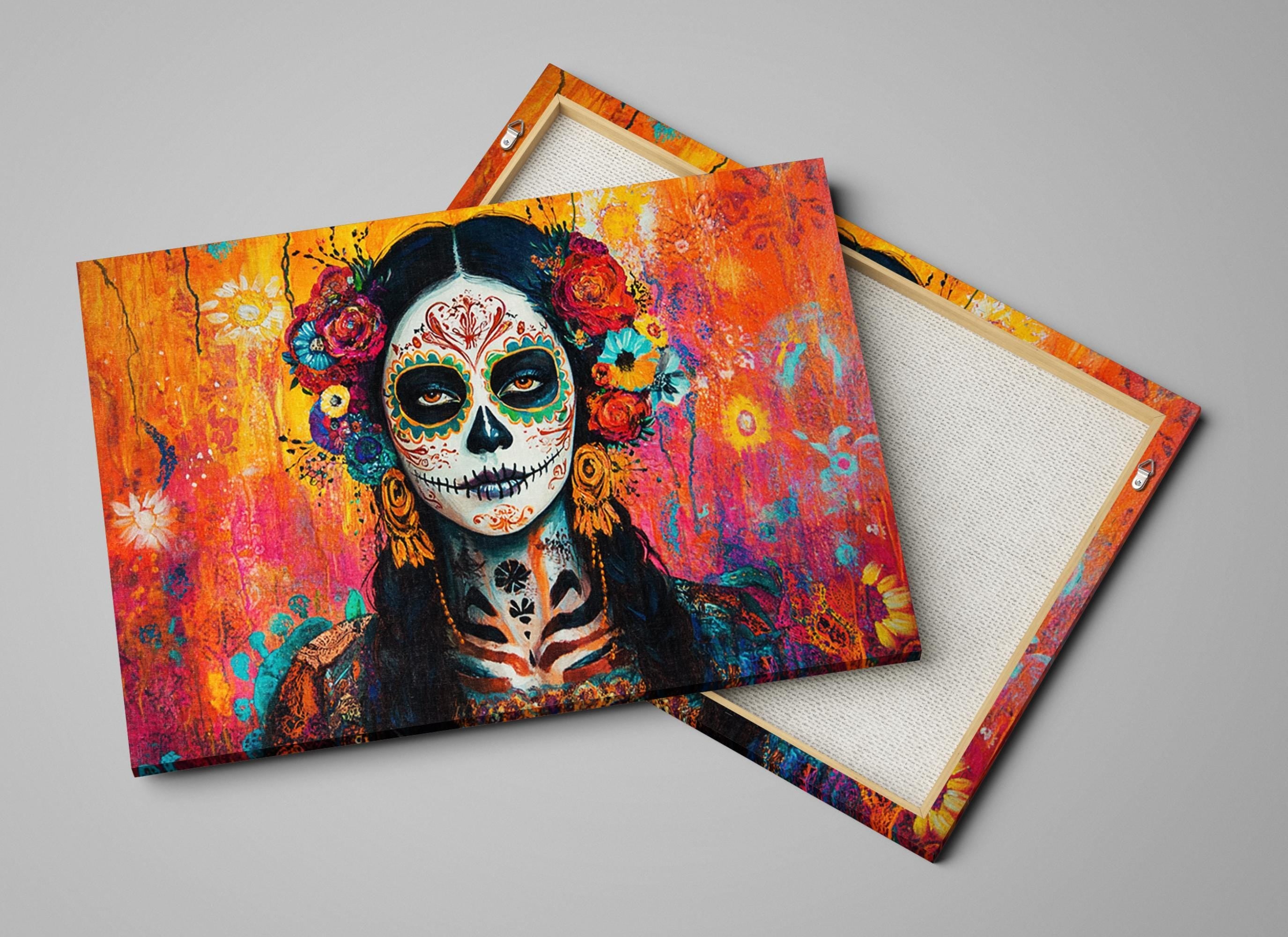 Mexican Sugar Skull Art - Extra Large Framed Canvas Print | Vibrant Día de Muertos Decor