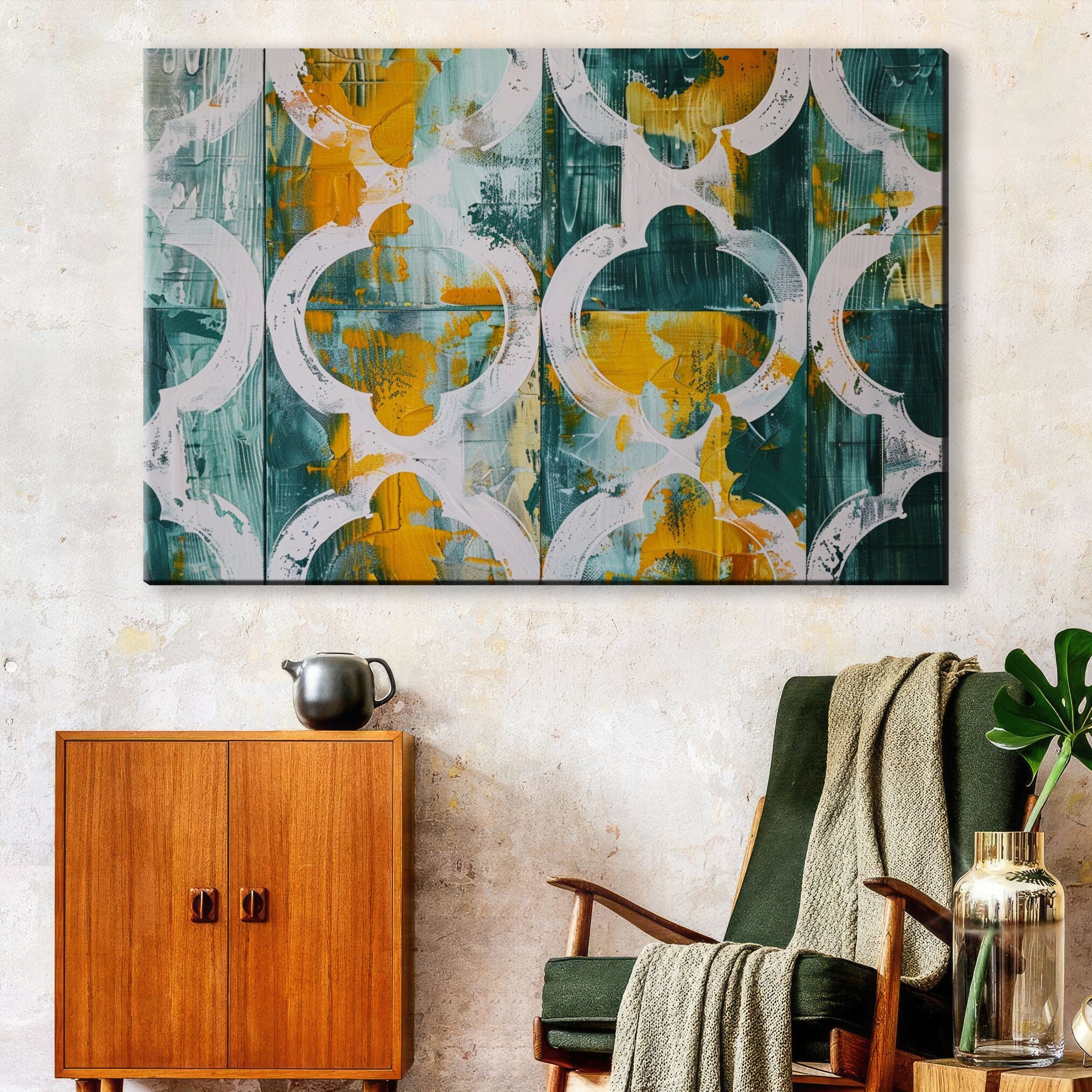Farmhouse Wall Art - Modern Rustic Canvas | Yellow Green Wood Texture Print