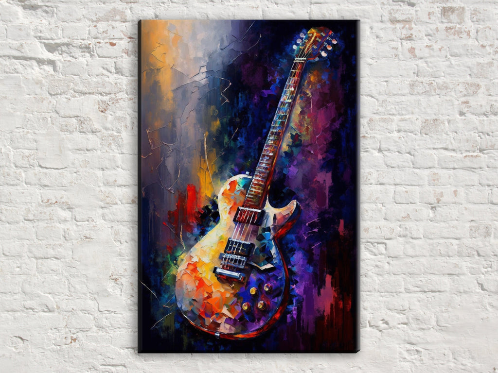 Electric Guitar Canvas - Large Guitar Painting | Music Wall Decor for Guitarists