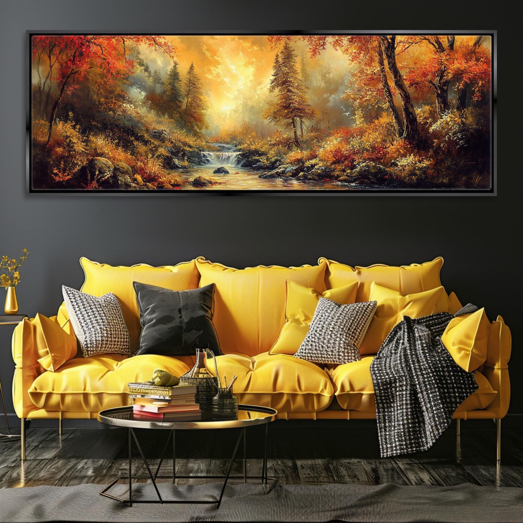Panoramic Wall Art – Golden Hour Fall Landscape, Framed Canvas, Extra Large