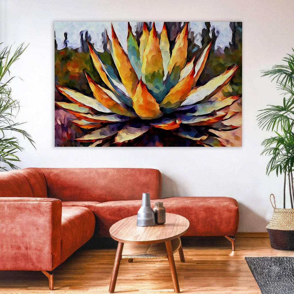 Desert Cactus Canvas Print – Southwest Wall Art Featuring Agave Plant Painting