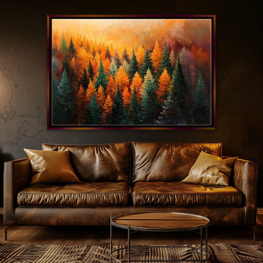 Fall Forest Wall Art – Extra Large Canvas Print | Cozy Farmhouse Decor, Ready to Hang