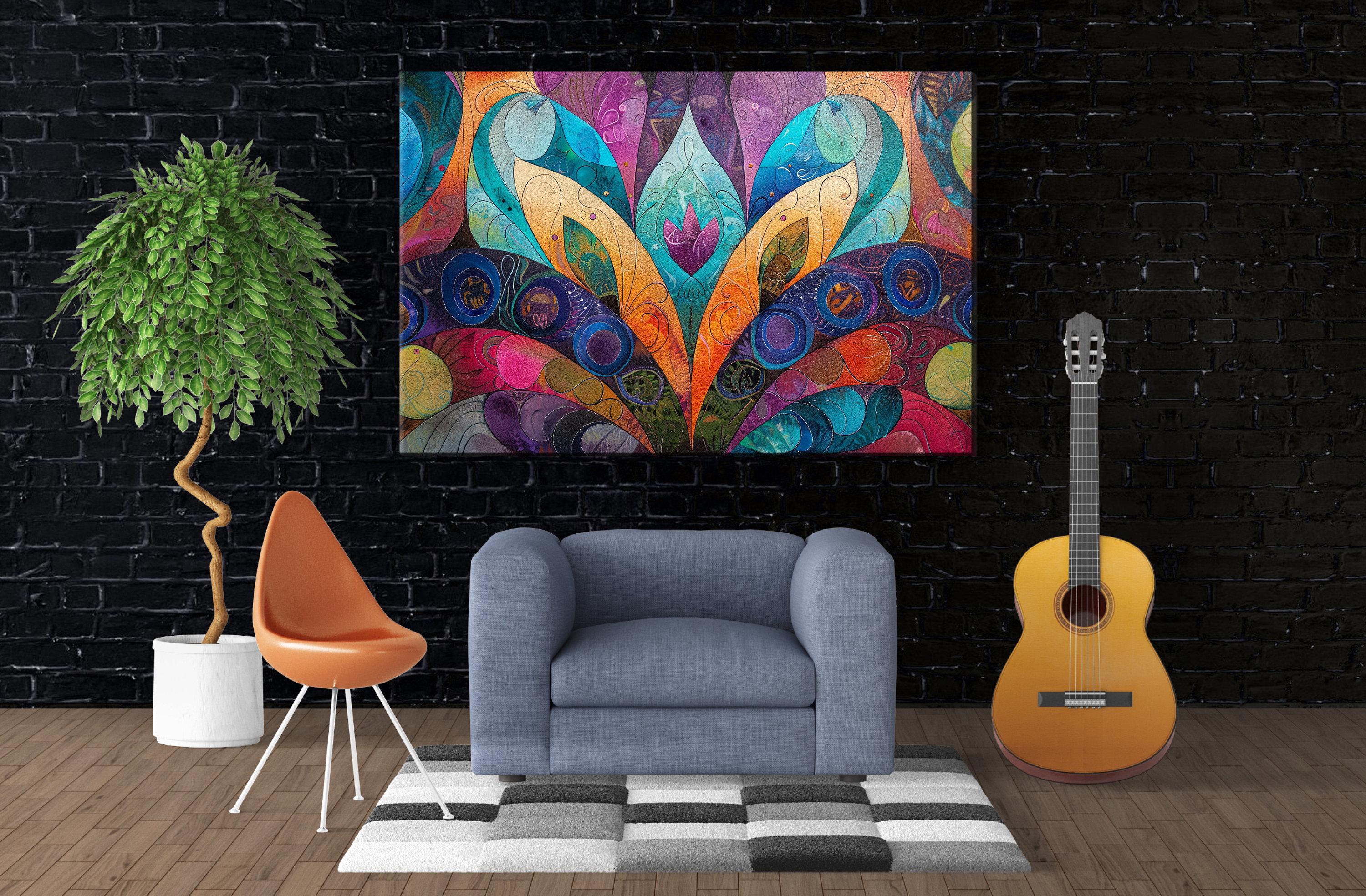 Bohemian Wall Art - Boho Flower Canvas on Gallery Wrapped Canvas | Large Vibrant Print