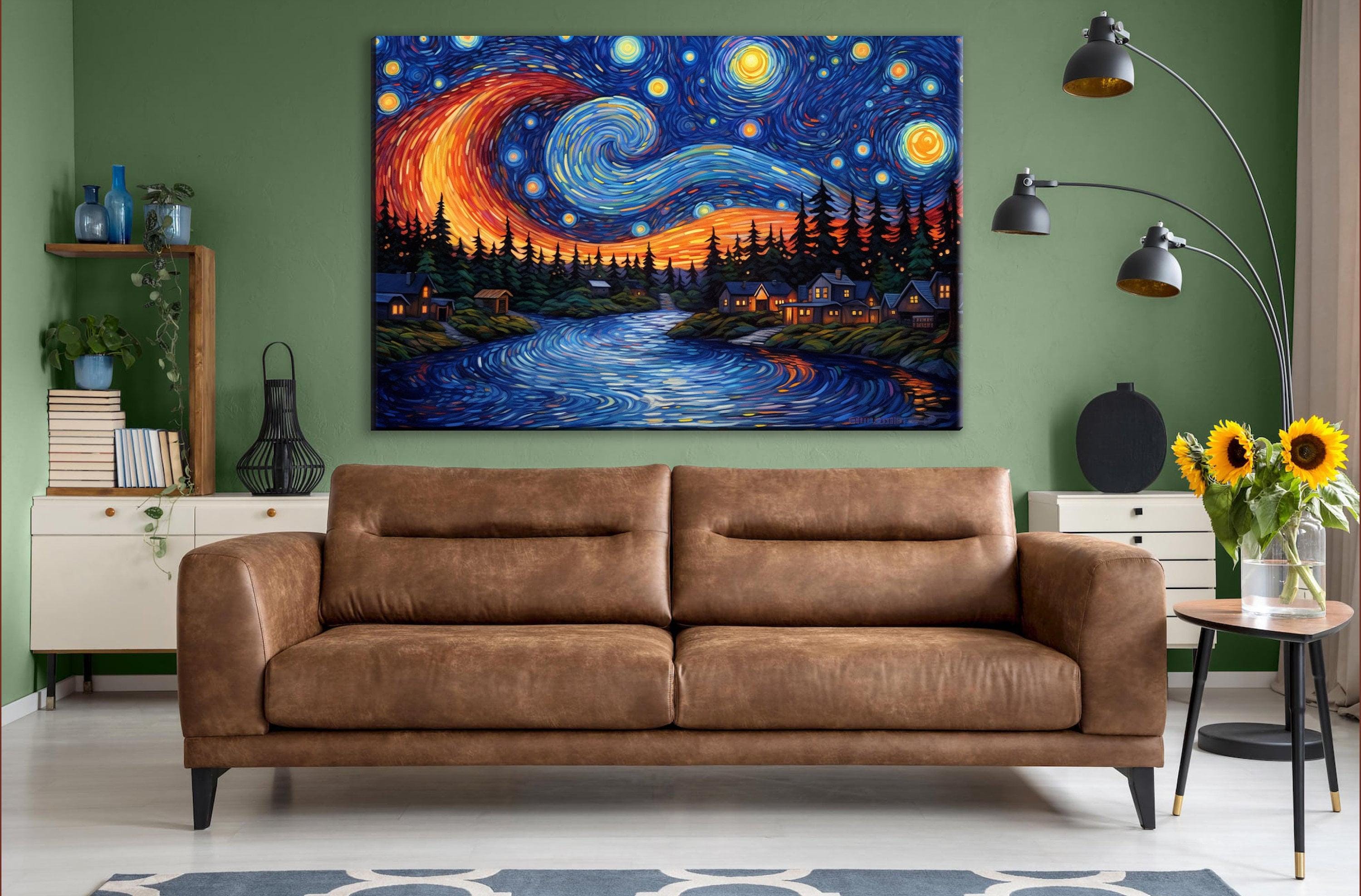 Starry Night Canvas - Van Gogh Painting on Gallery Wrapped Canvas, Ready to Hang Wall Art
