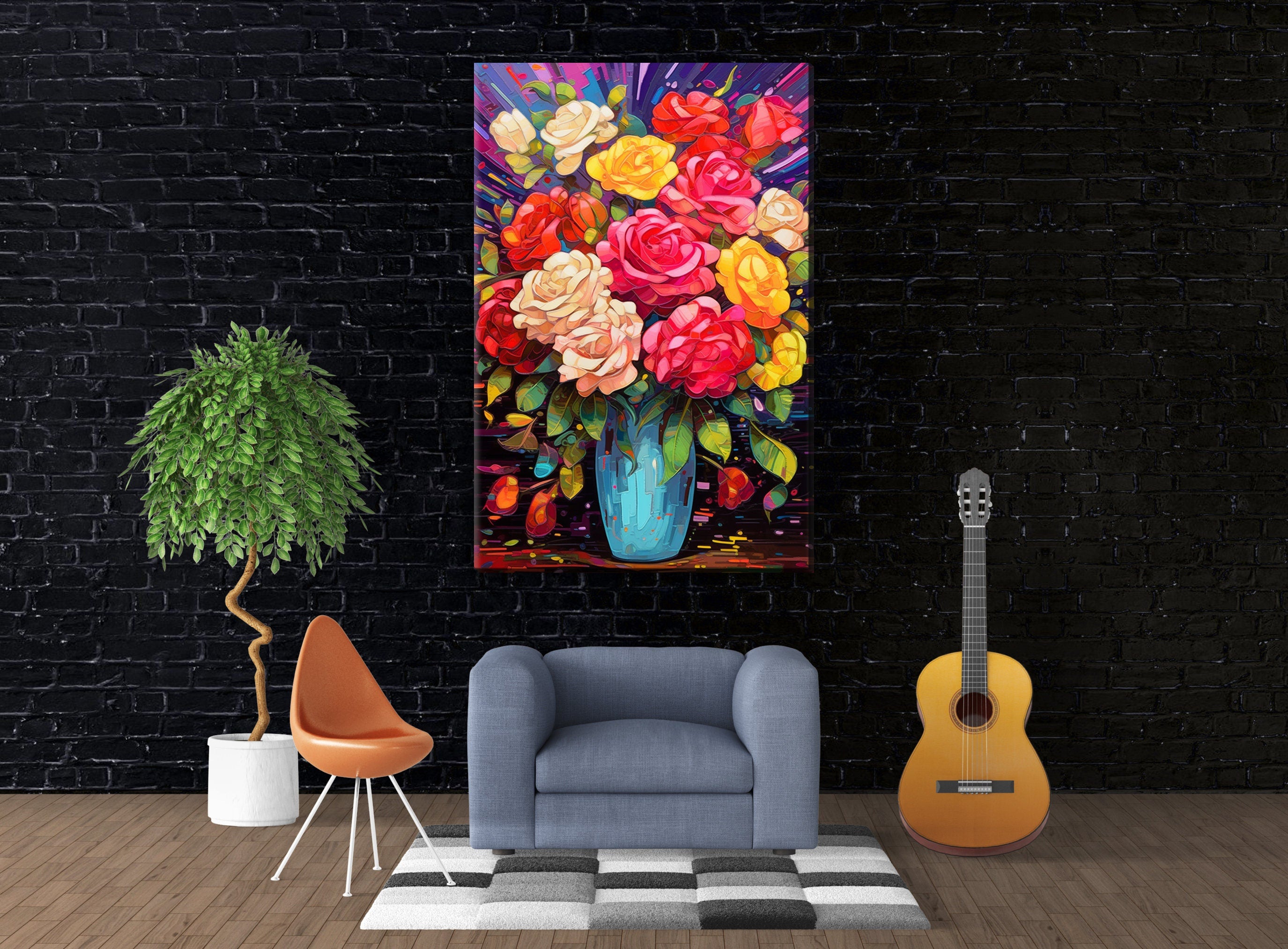 Rose Bouquet Canvas – Large Colorful Rose Art | Vibrant Floral Decor Print
