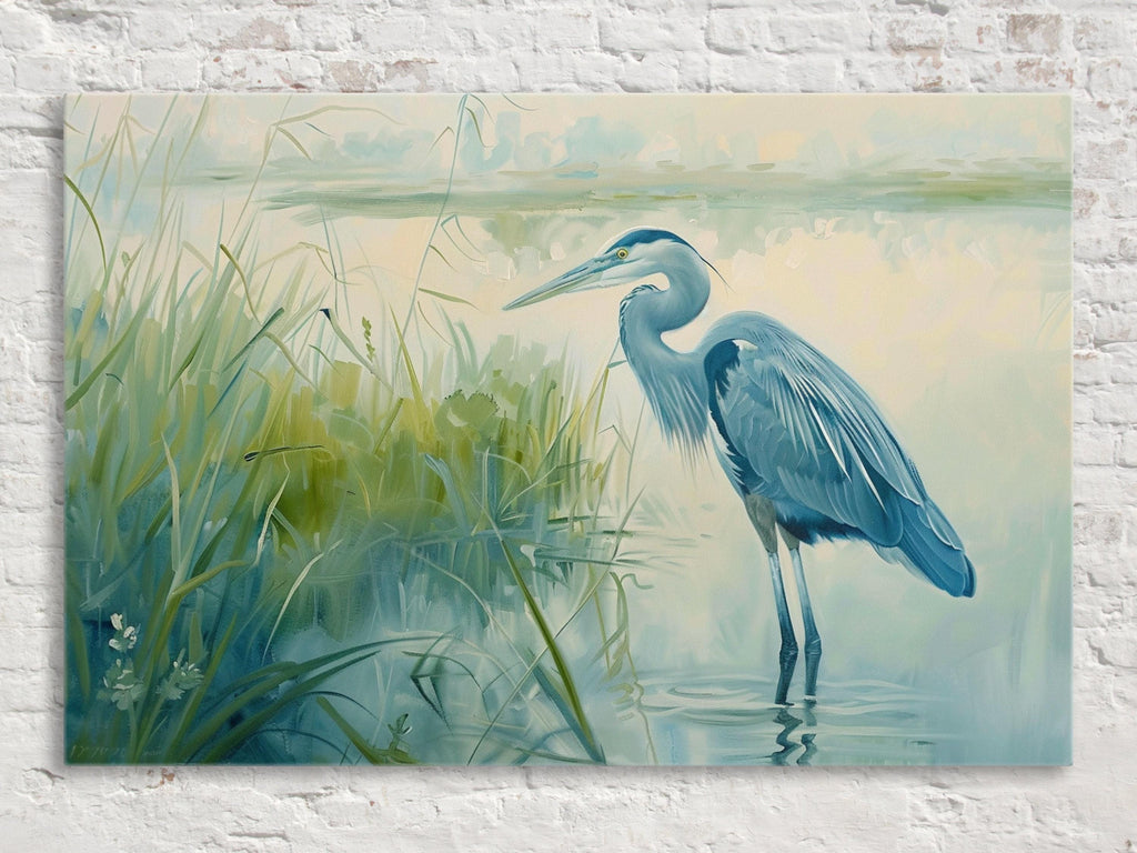 Blue Heron Wall Art – Large Canvas Print | Coastal Home Decor, Ready to Hang