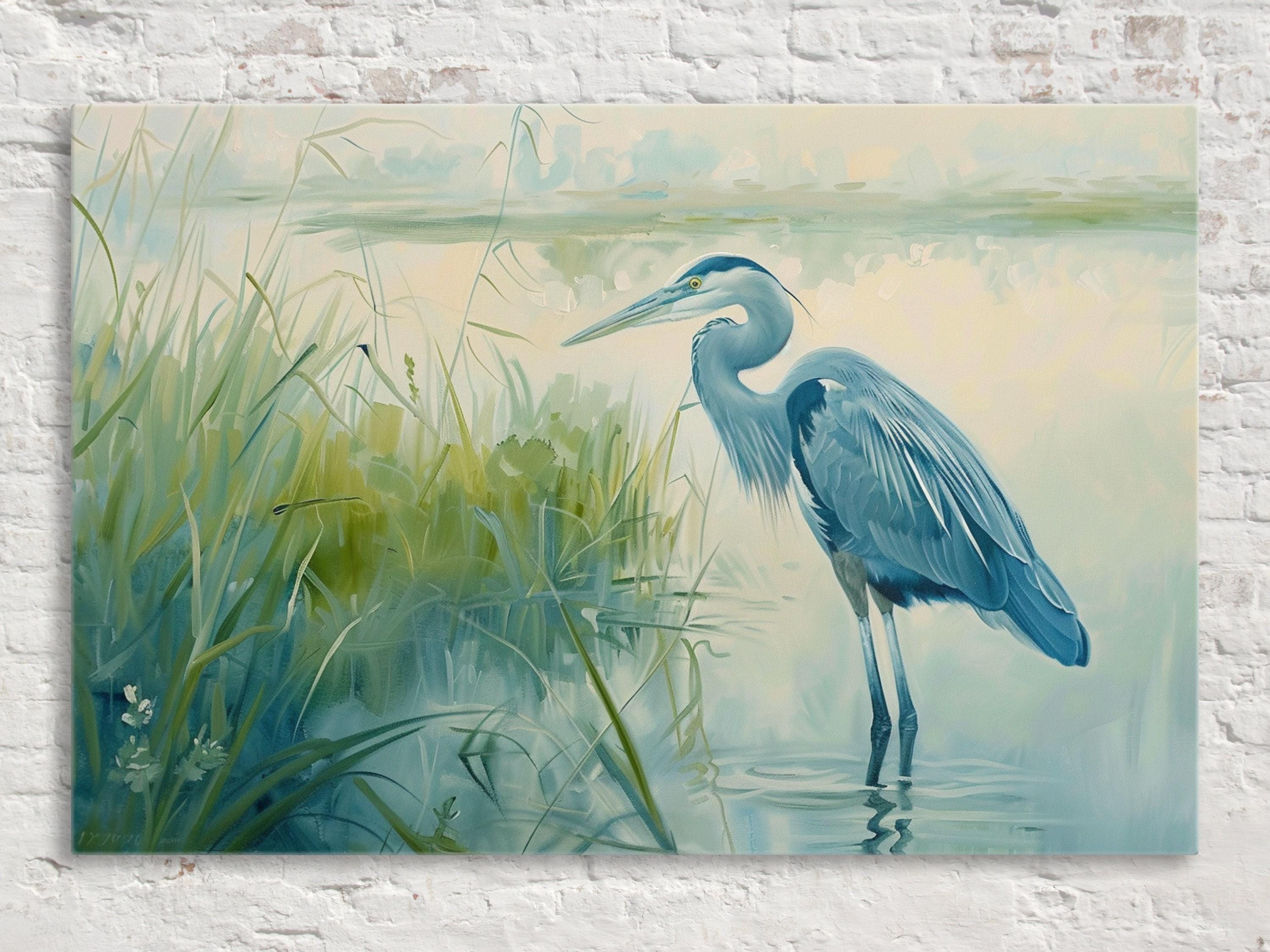 Blue Heron Wall Art – Large Canvas Print | Coastal Home Decor, Ready to Hang