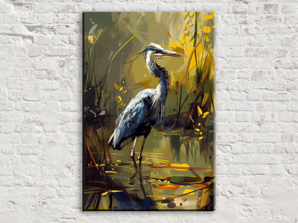Rustic Blue Heron Art – Large Canvas Print | Gallery Wrapped Coastal Wall Art