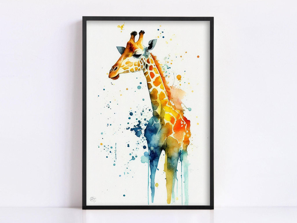 Wildlife Majesty: Giraffe Watercolor Painting, Giclee Print on Canvas, Artist Paper, Watercolor Paper, Available in Extra Large Sizes
