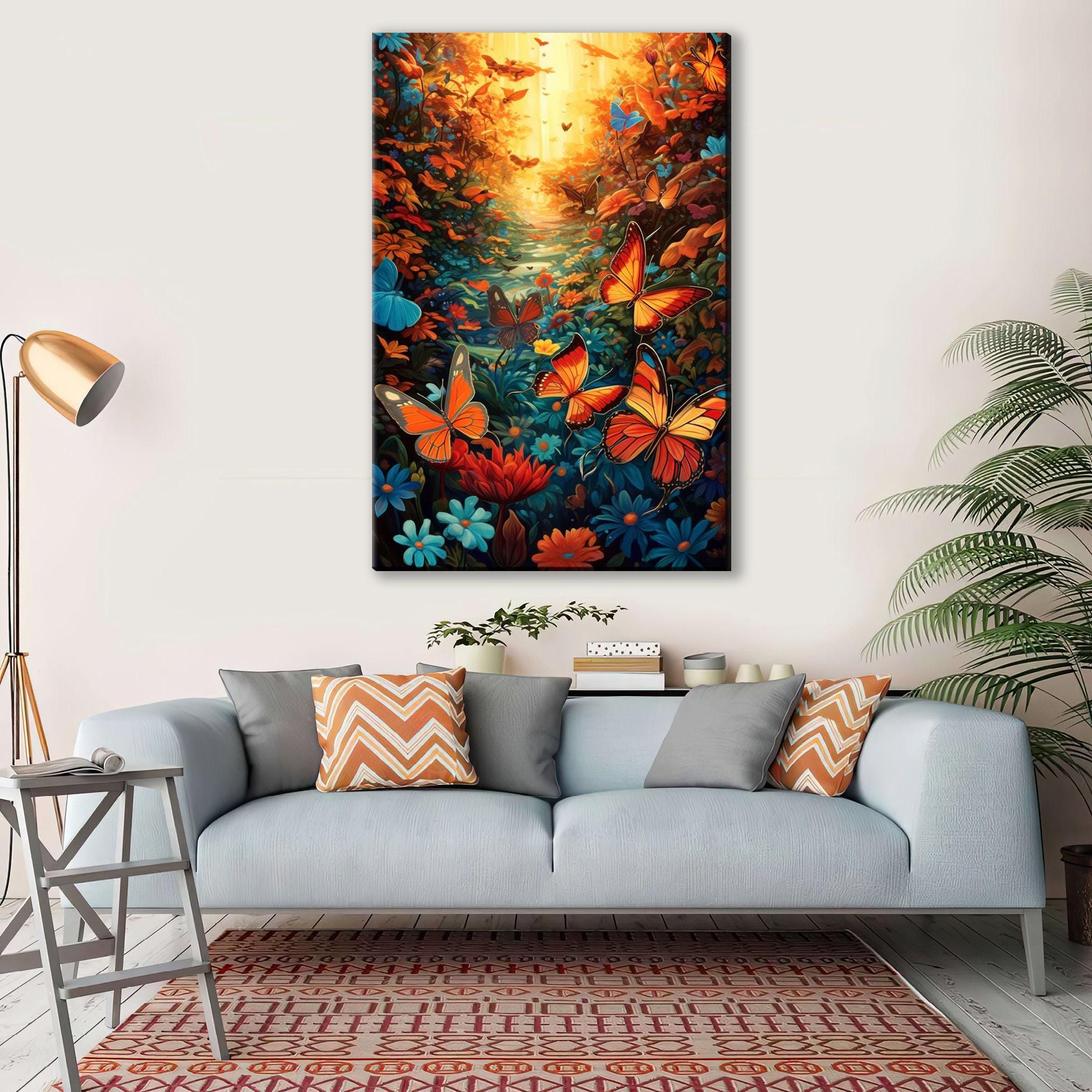 Butterfly Canvas Art – Large Colorful Nature Art With Monarch Butterfly Print