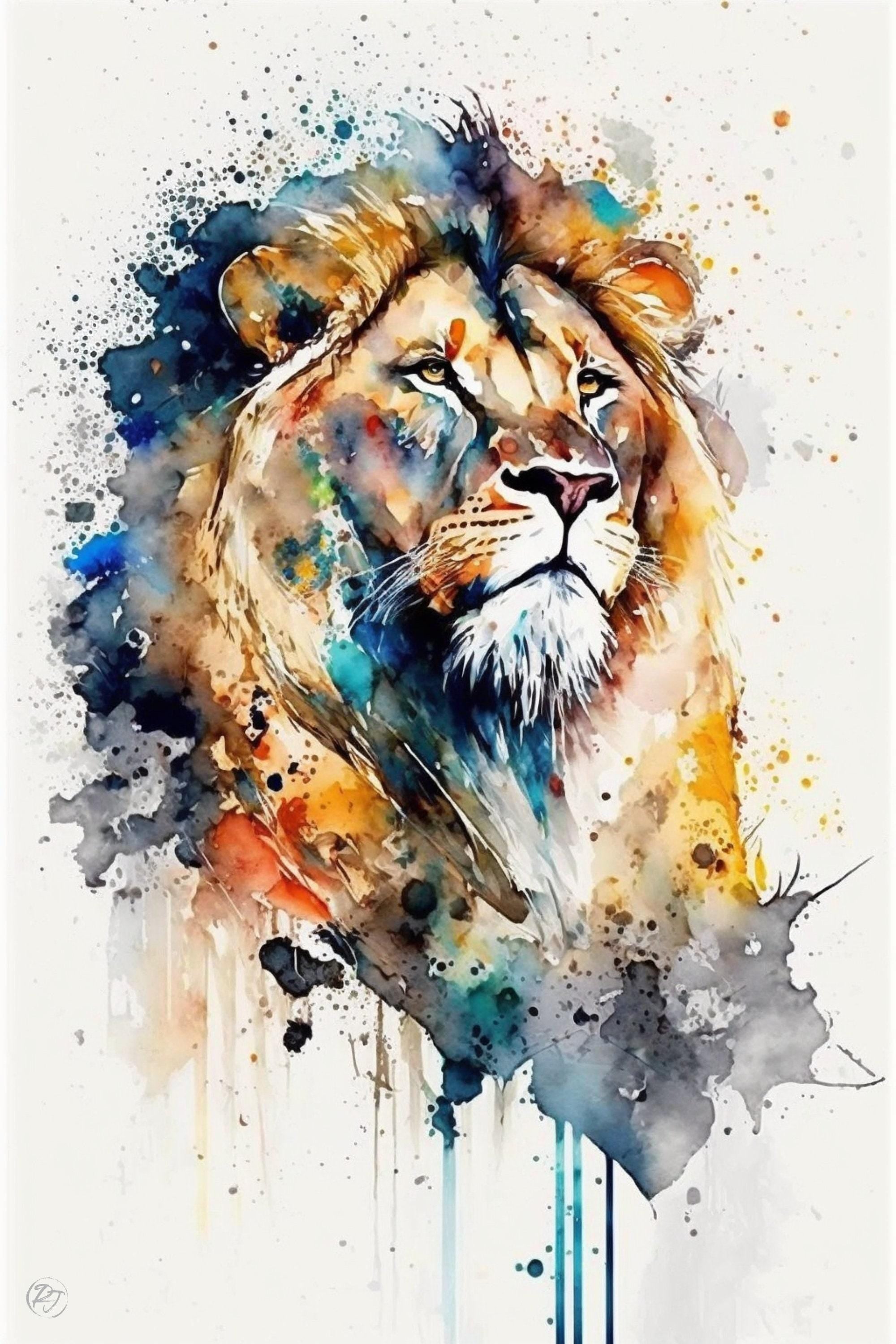 Majestic Lion: Watercolor Lion Wall Art Print, Giclee Print on Canvas, Artist Paper, Watercolor Paper, Available in Extra Large Sizes