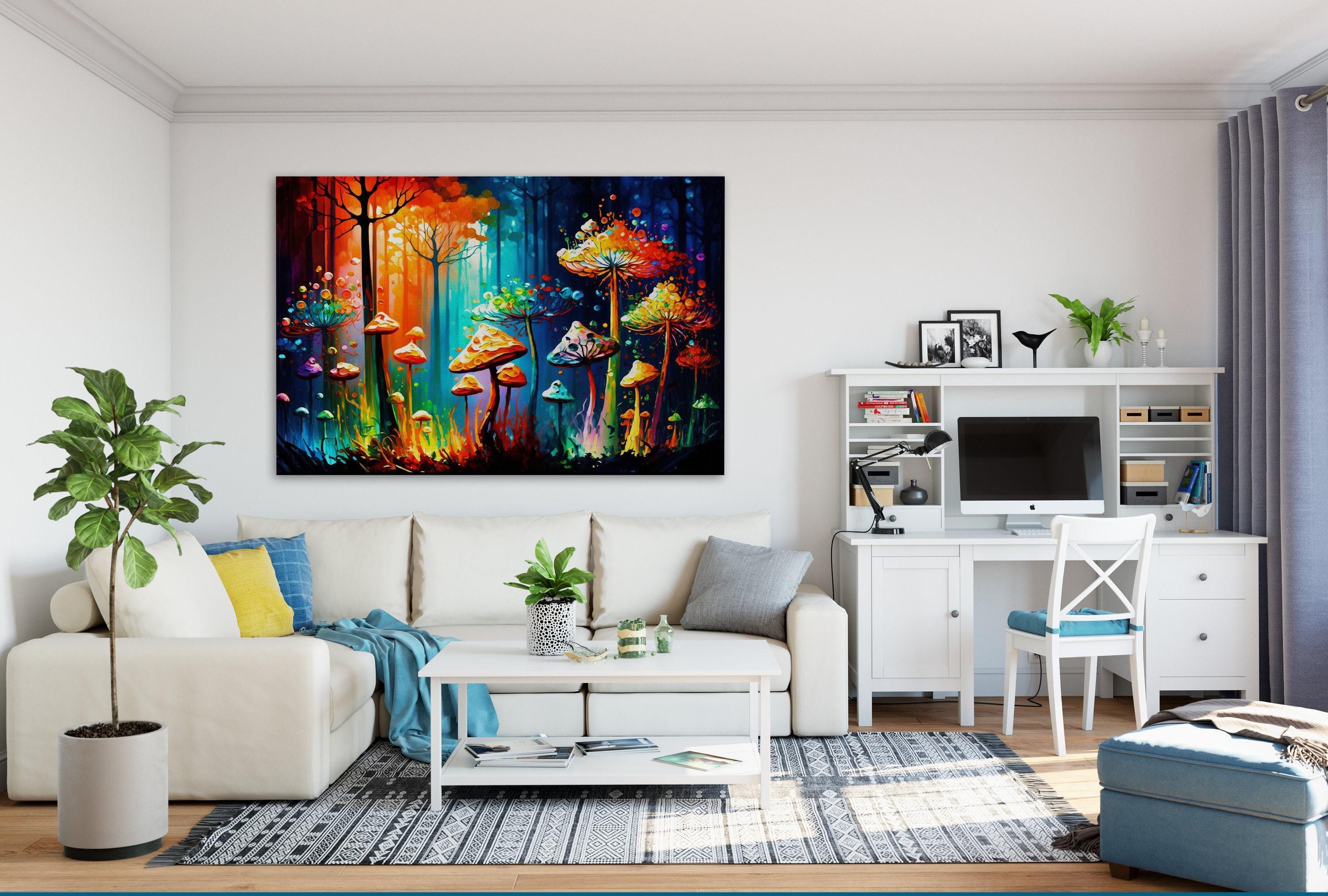 Psychedelic Mushroom Art - Magic Mushrooms Canvas | Glowing Trip Painting Print