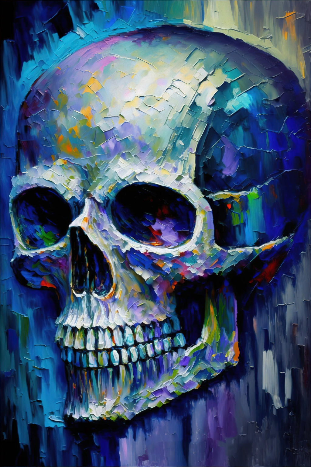 Skull Canvas Art – Blue Skull Painting | Thick Paint, Gallery Ready Canvas Wall Art
