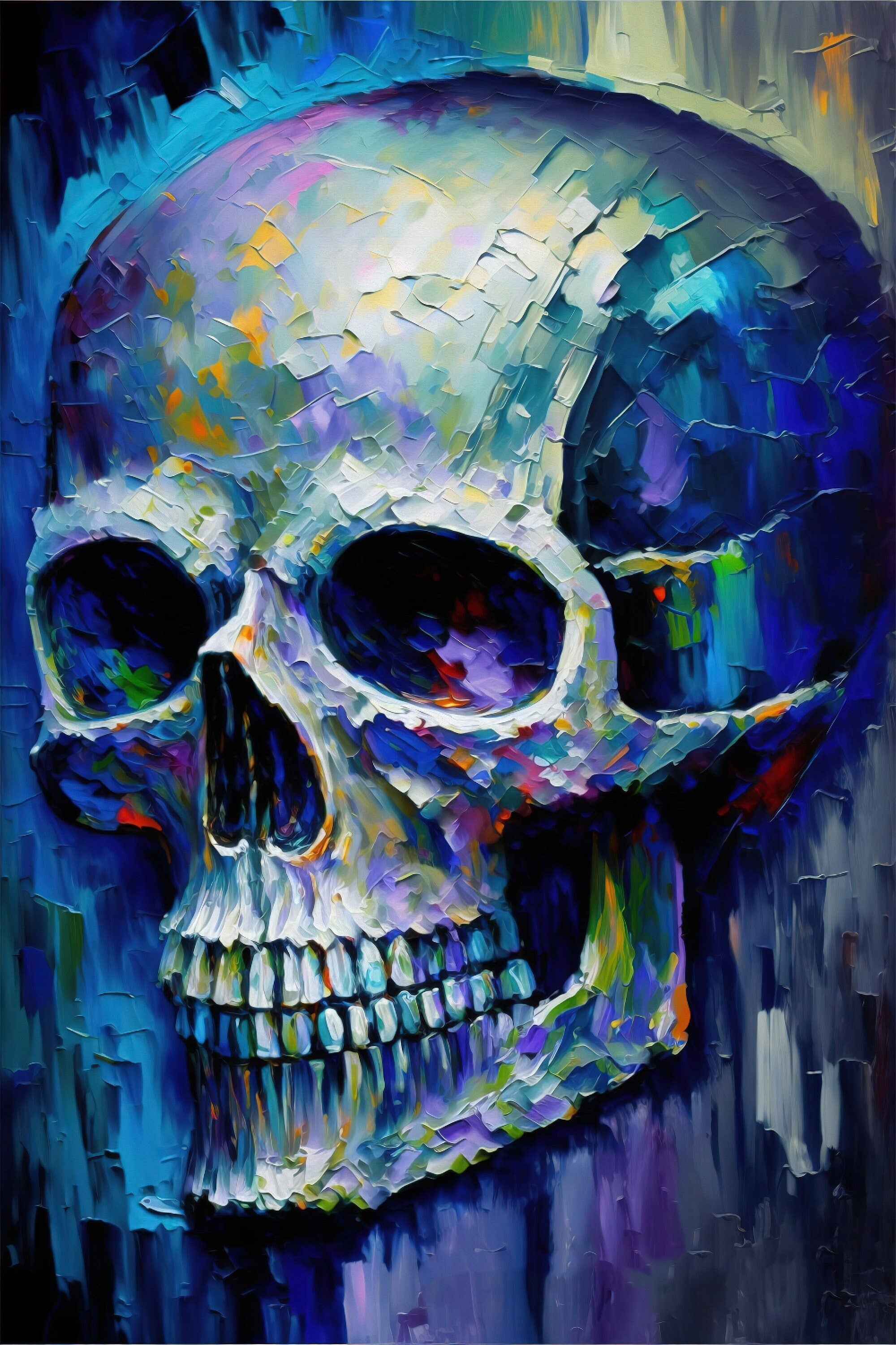 Skull Canvas Art – Blue Skull Painting | Thick Paint, Gallery Ready Canvas Wall Art