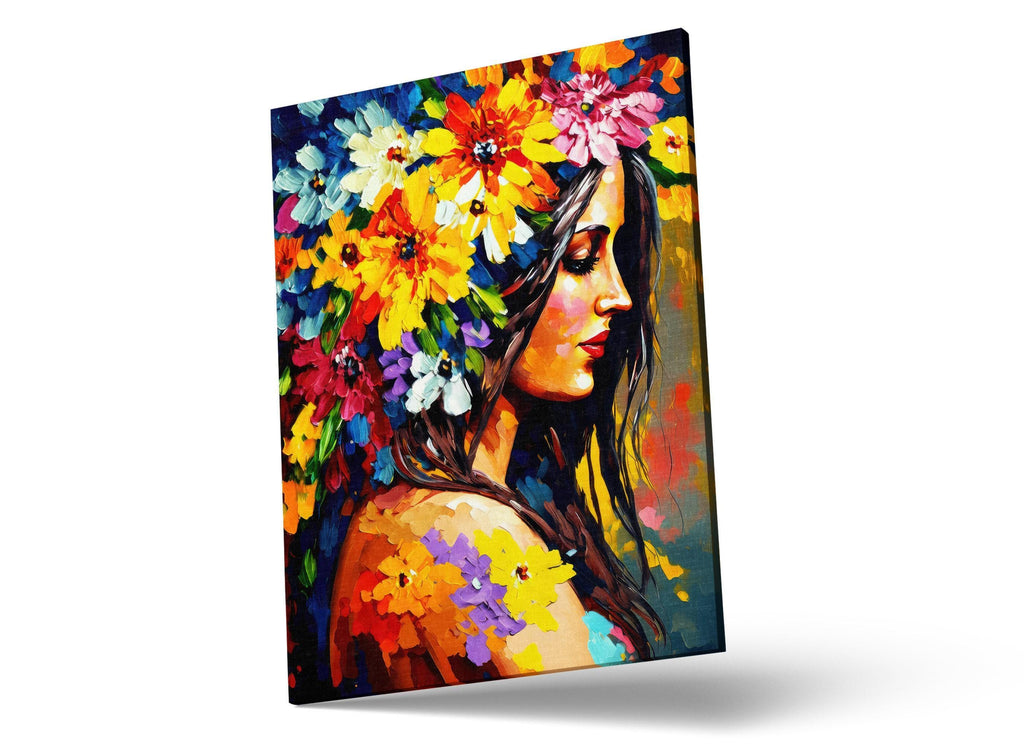 Floral Portrait Canvas - Woman Flower Hair Large Canvas Print | Feminine Home Decor