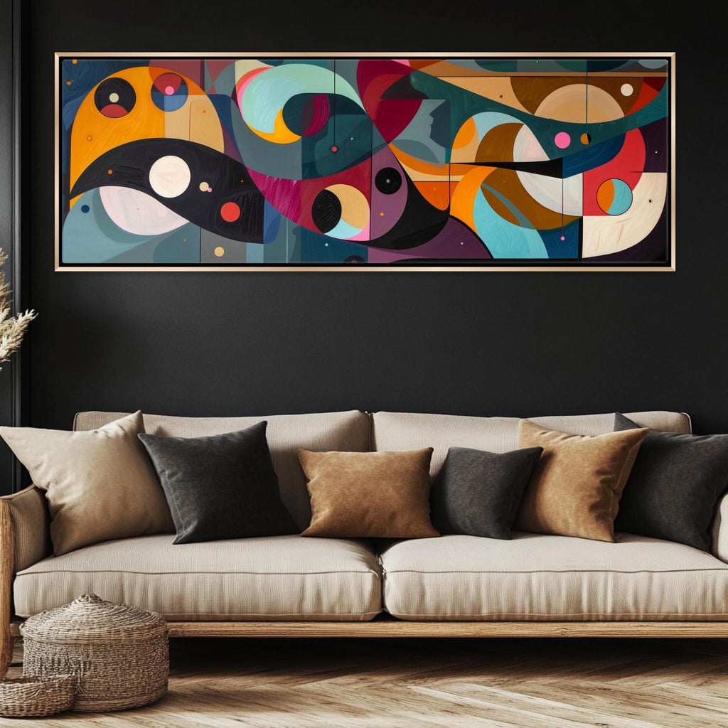 a living room with a couch and a painting on the wall