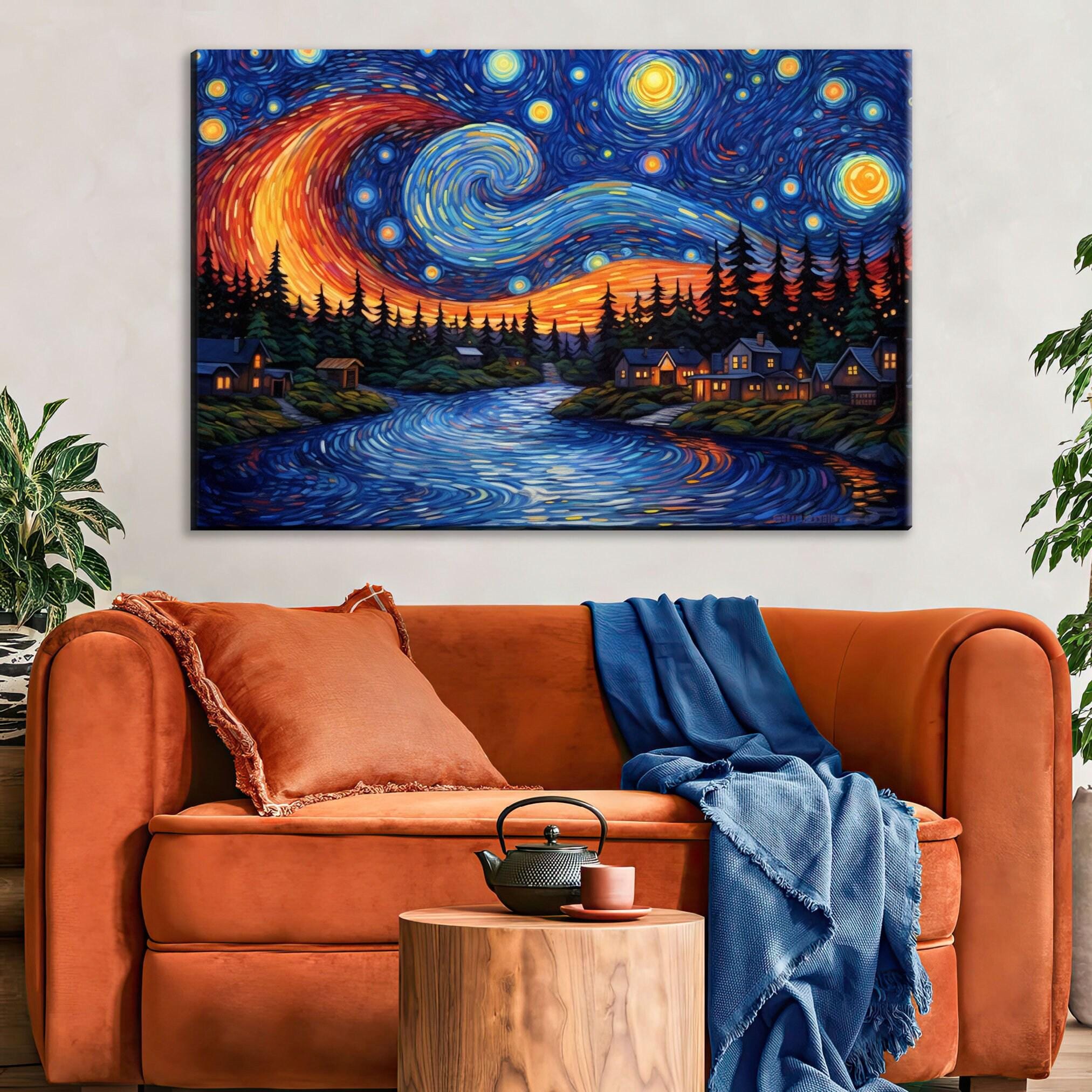Starry Night Canvas - Van Gogh Painting on Gallery Wrapped Canvas, Ready to Hang Wall Art