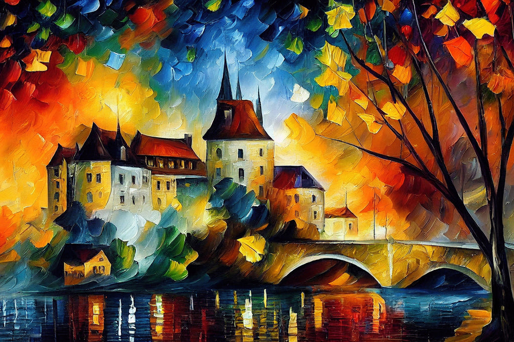 Castle Canvas Wall Art – Fantasy Oil Painting Reproduction on Gallery Ready Canvas Frame