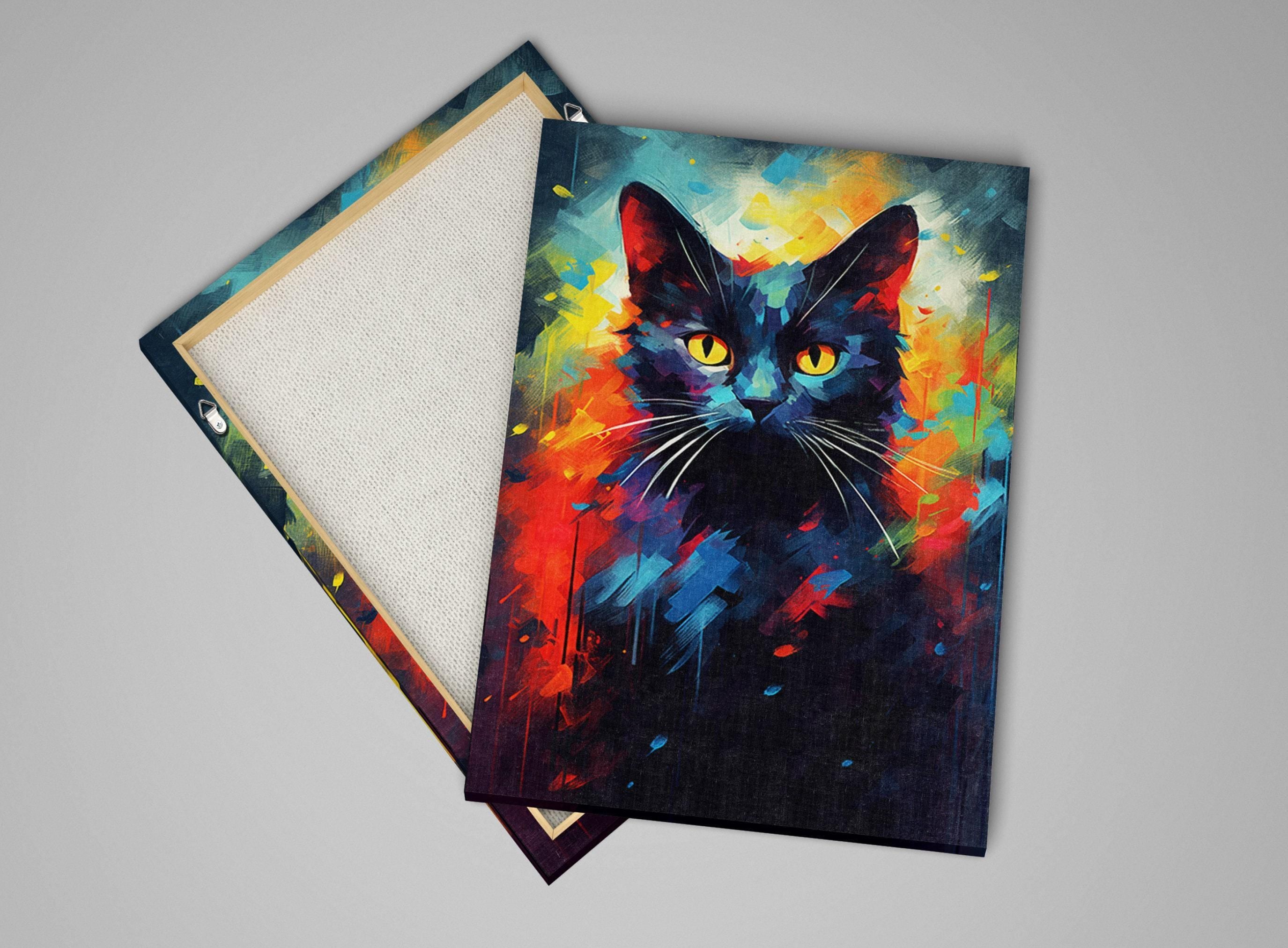 Halloween Black Cat Art - Large Gallery Wrapped Canvas Wall Art | Spooky Home Decor