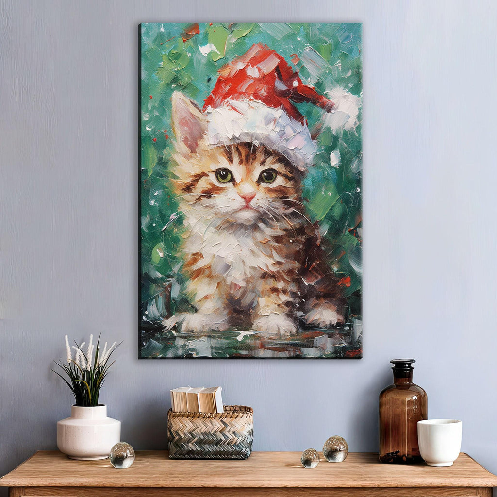 Christmas Cat Canvas - Cute Christmas Kitten Art on Gallery Wrapped Canvas Print