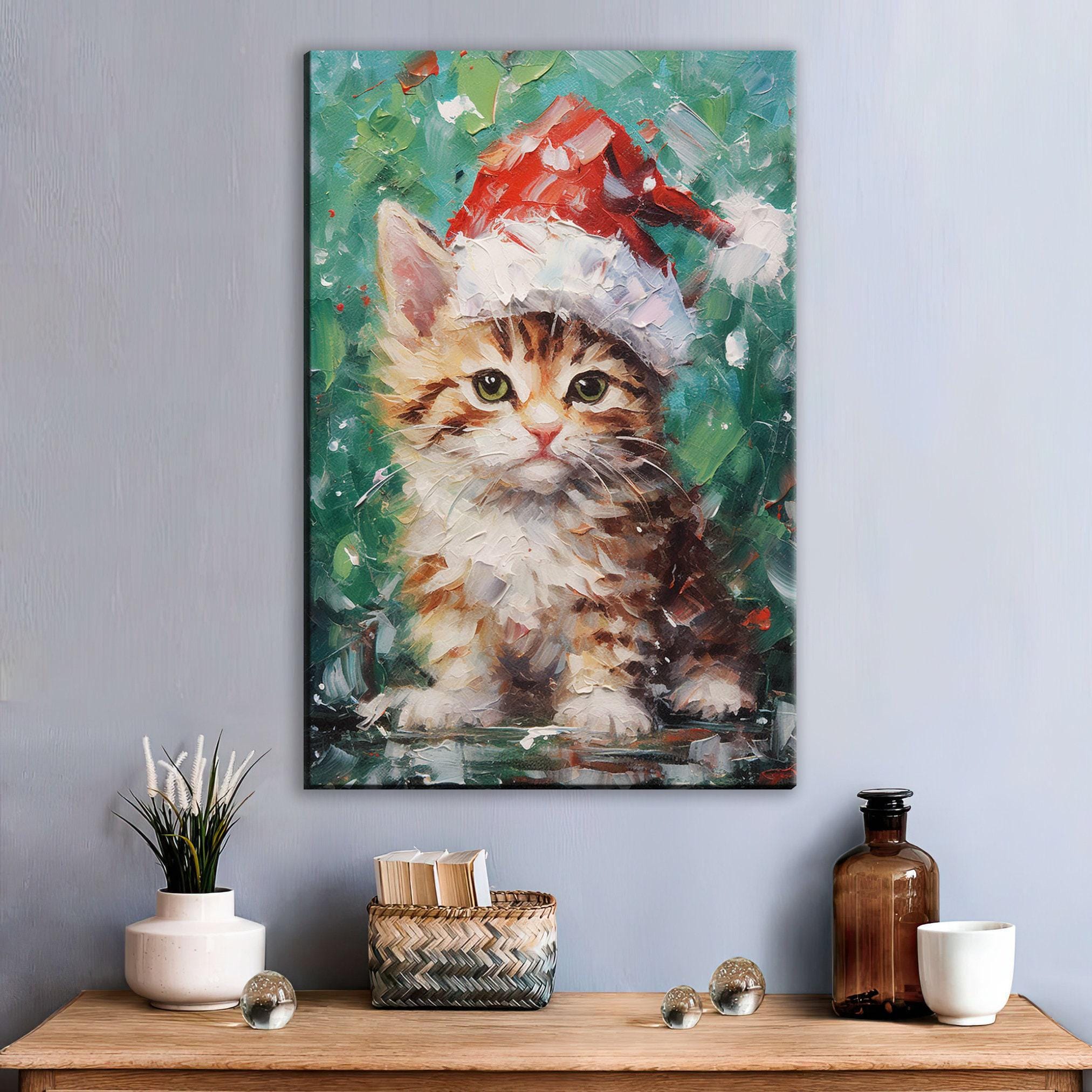 Christmas Cat Canvas - Cute Christmas Kitten Art on Gallery Wrapped Canvas Print