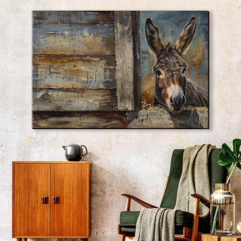 Rustic Texas Donkey | Southwestern Donkey Art - Extra Large Gallery Wrapped Canvas Print