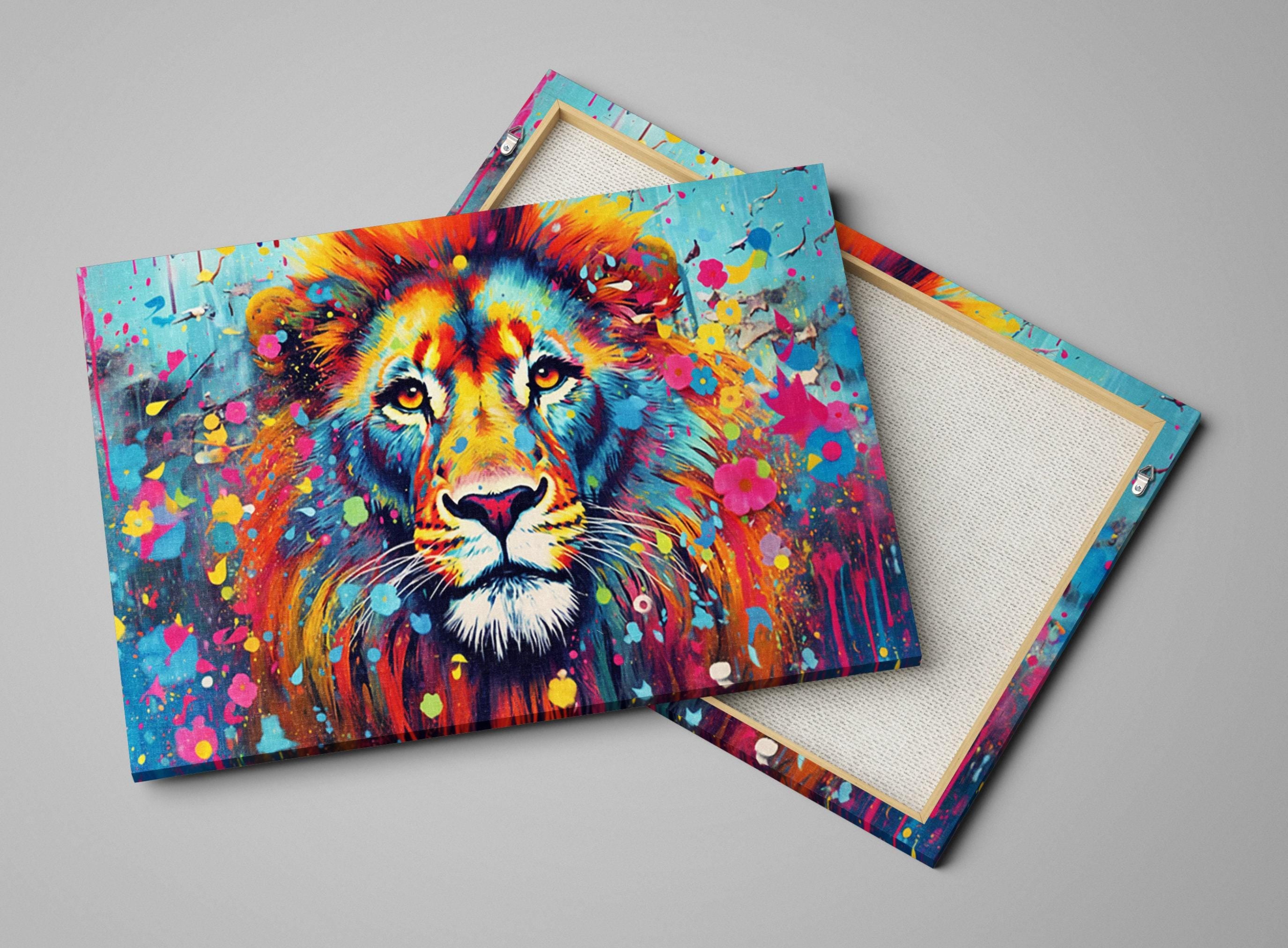 Lion Canvas Wall Art - Large Pop Art Painting on Gallery Ready Canvas Frame