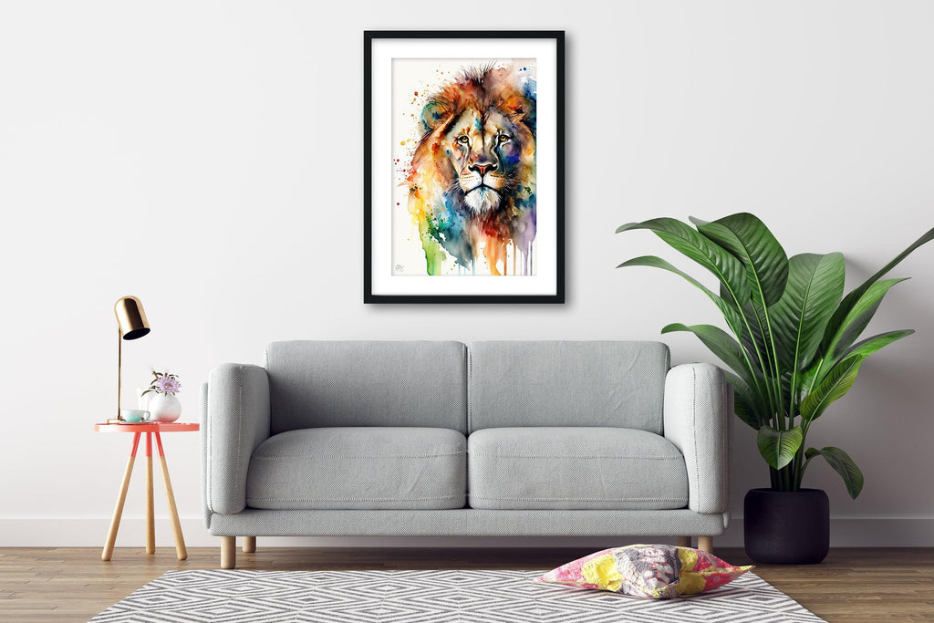 Lion Watercolor Art Print, Nursery Animal Canvas Print, Wildlife Decor, Framed Kids Wall Art