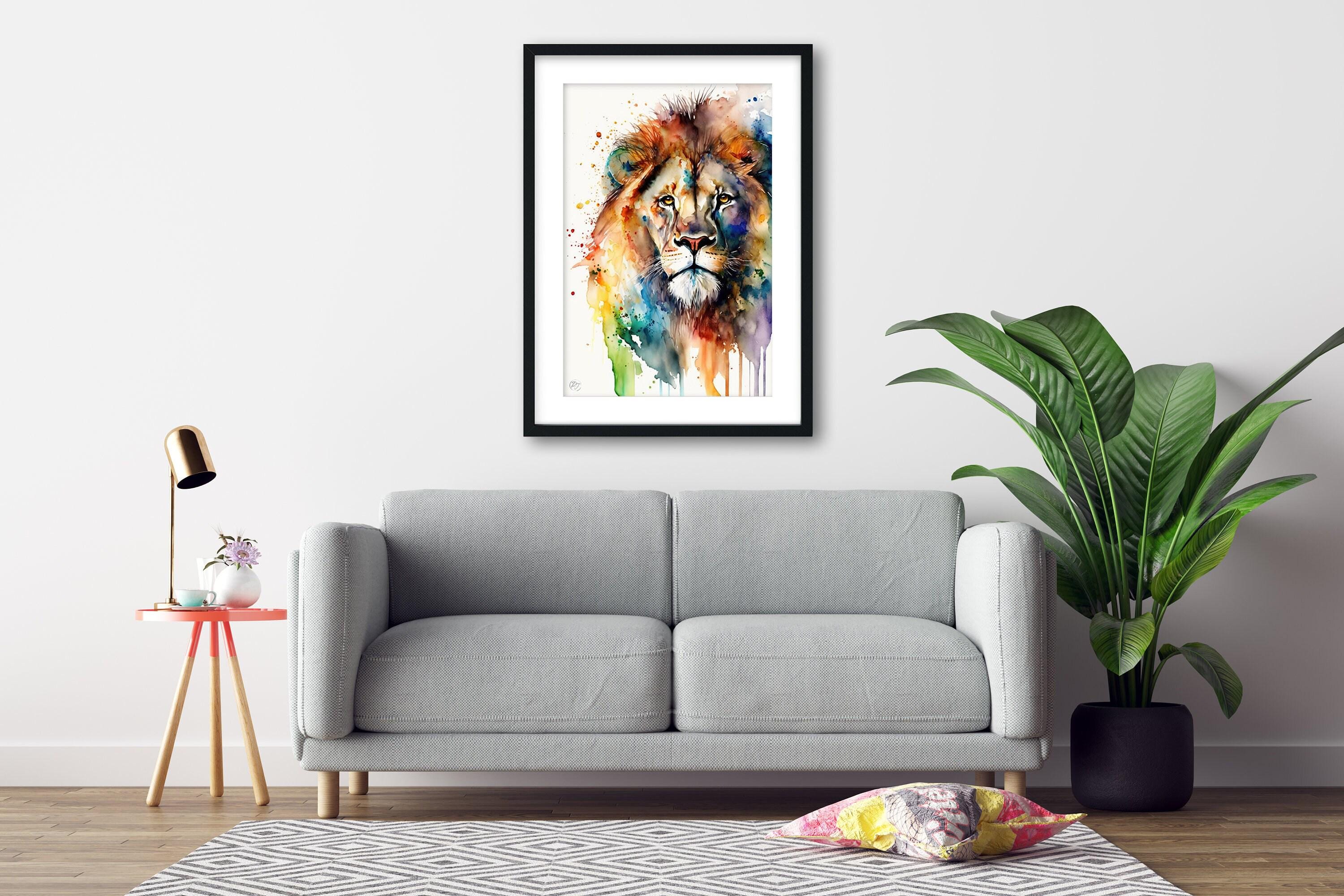 Lion Watercolor Art Print, Nursery Animal Canvas Print, Wildlife Decor, Framed Kids Wall Art