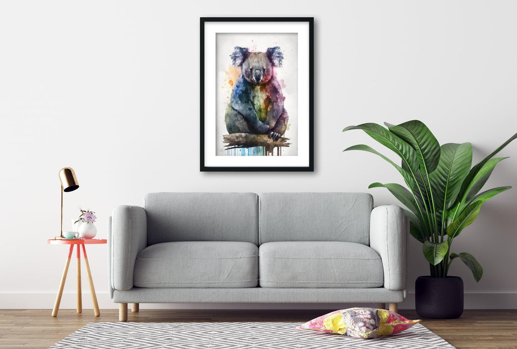 Wildlife Elegance: Koala Bear Watercolor Painting, Giclee Print on Canvas, Artist Paper, Watercolor Paper, Available in Extra Large Sizes