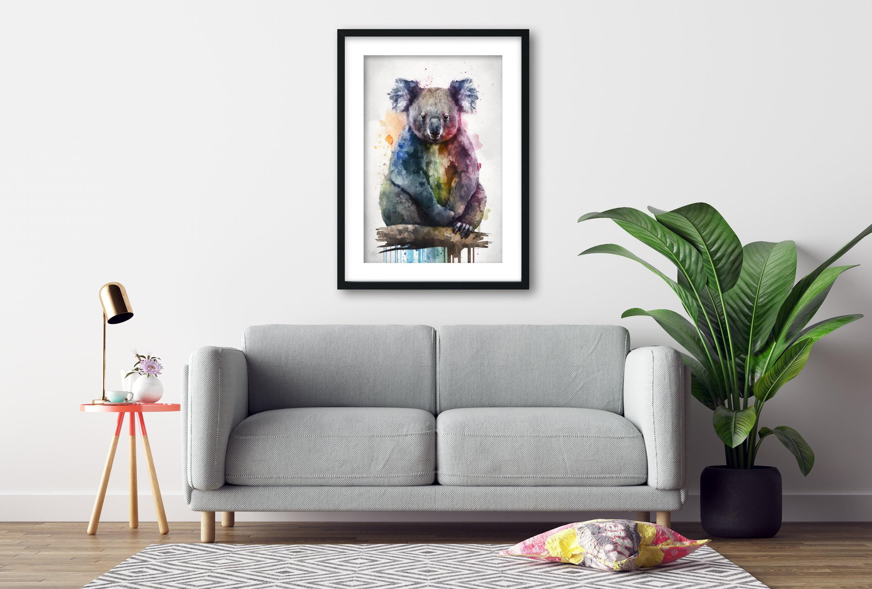 Wildlife Elegance: Koala Bear Watercolor Painting, Giclee Print on Canvas, Artist Paper, Watercolor Paper, Available in Extra Large Sizes