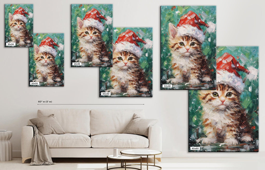 Christmas Cat Canvas - Cute Christmas Kitten Art on Gallery Wrapped Canvas Print