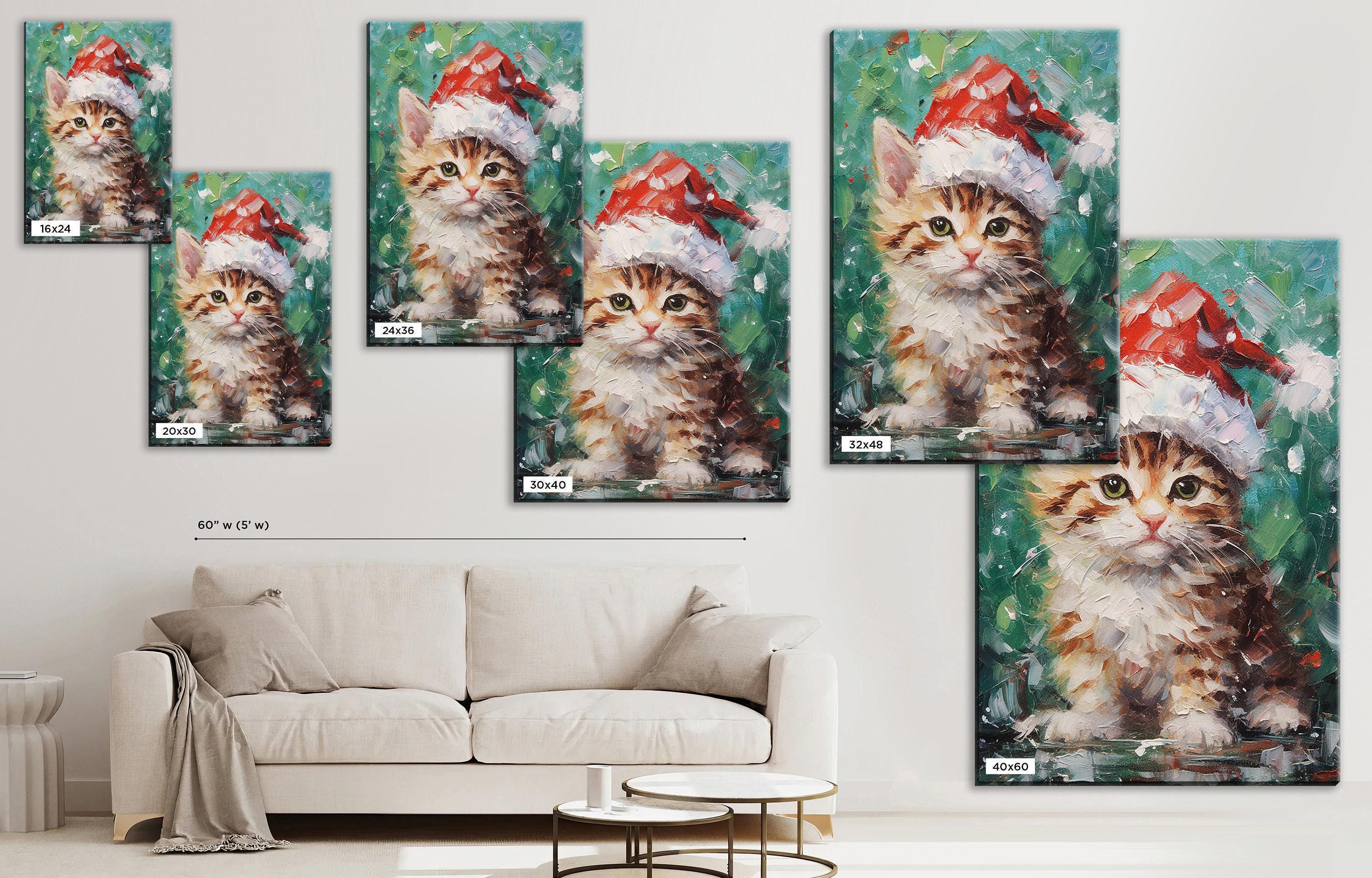 Christmas Cat Canvas - Cute Christmas Kitten Art on Gallery Wrapped Canvas Print