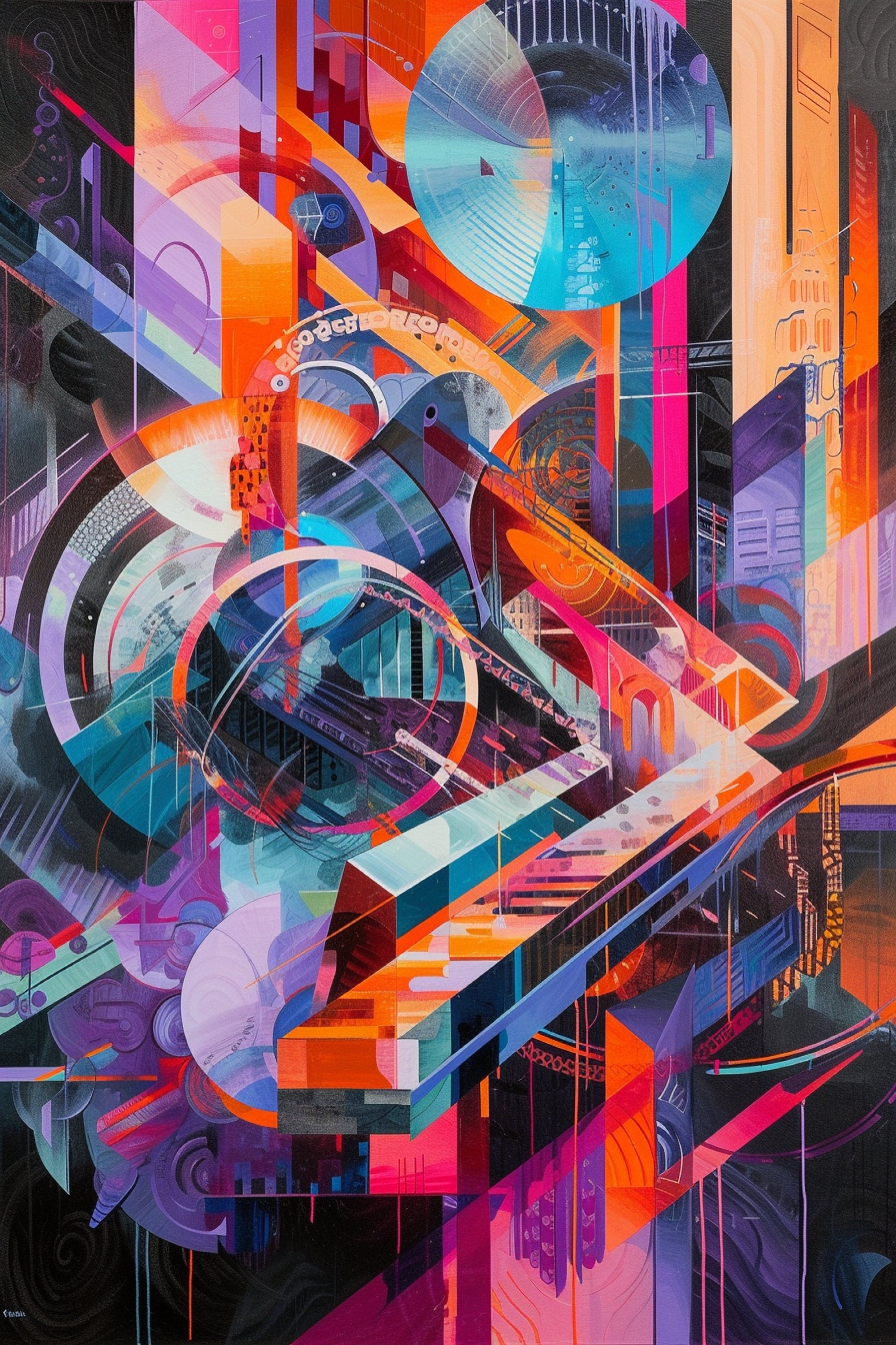 Retro Futurism Wall Art – Large Abstract Canvas | Gallery Wrapped Print, Ready to Hang