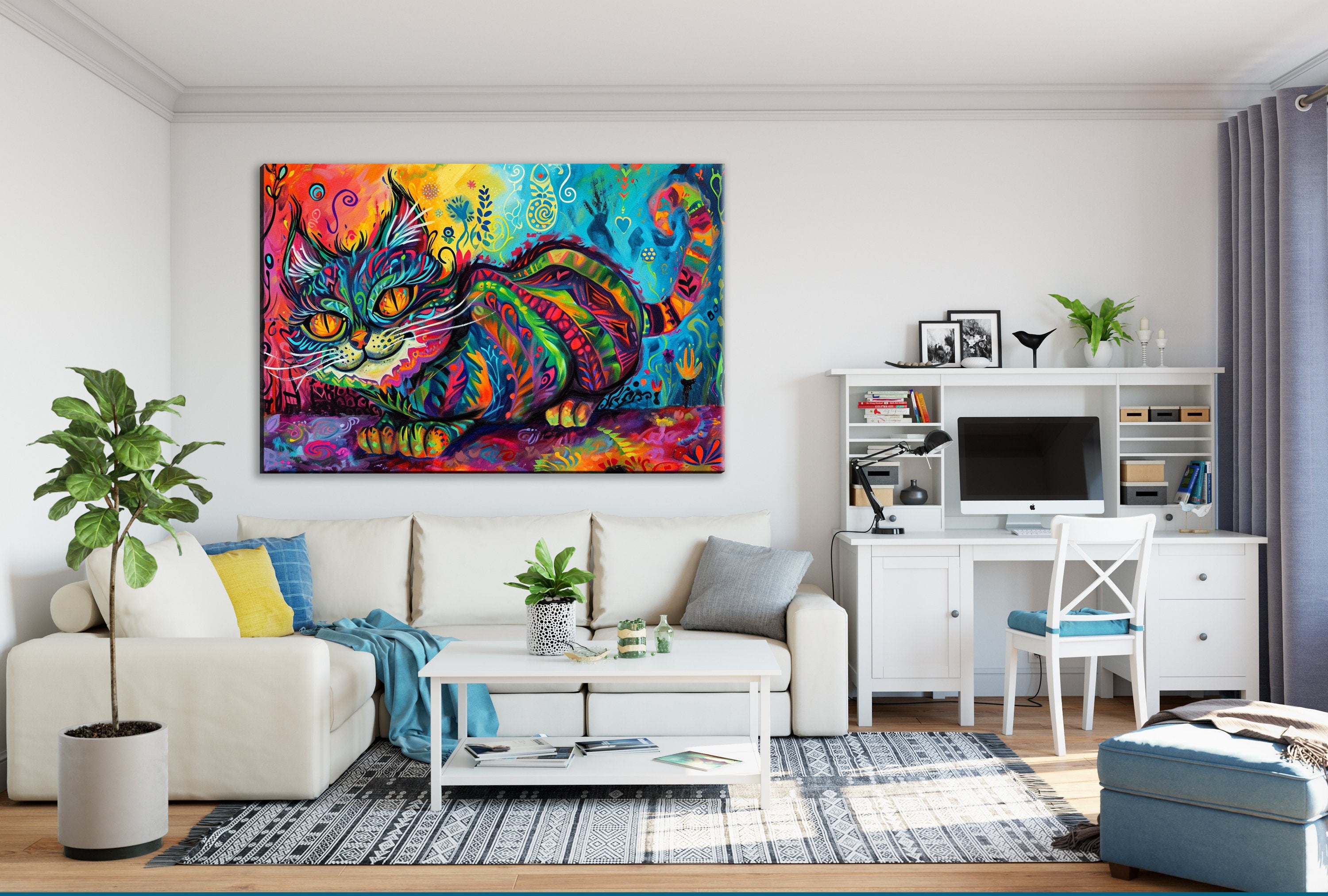 Cheshire Cat Canvas - Whimsical Wall Art | Fantasy Wall Decor With Mischievous Grin