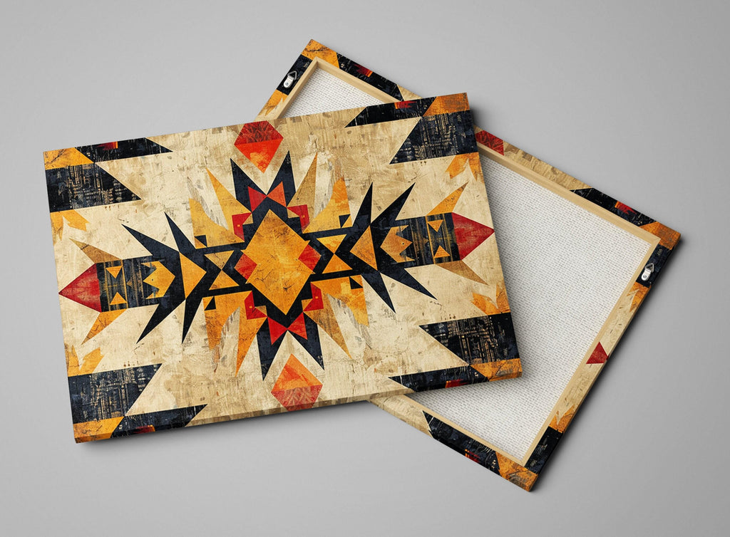 Native American Wall Art – Extra Large Tribal Pattern Decor on Gallery Wrapped Canvas