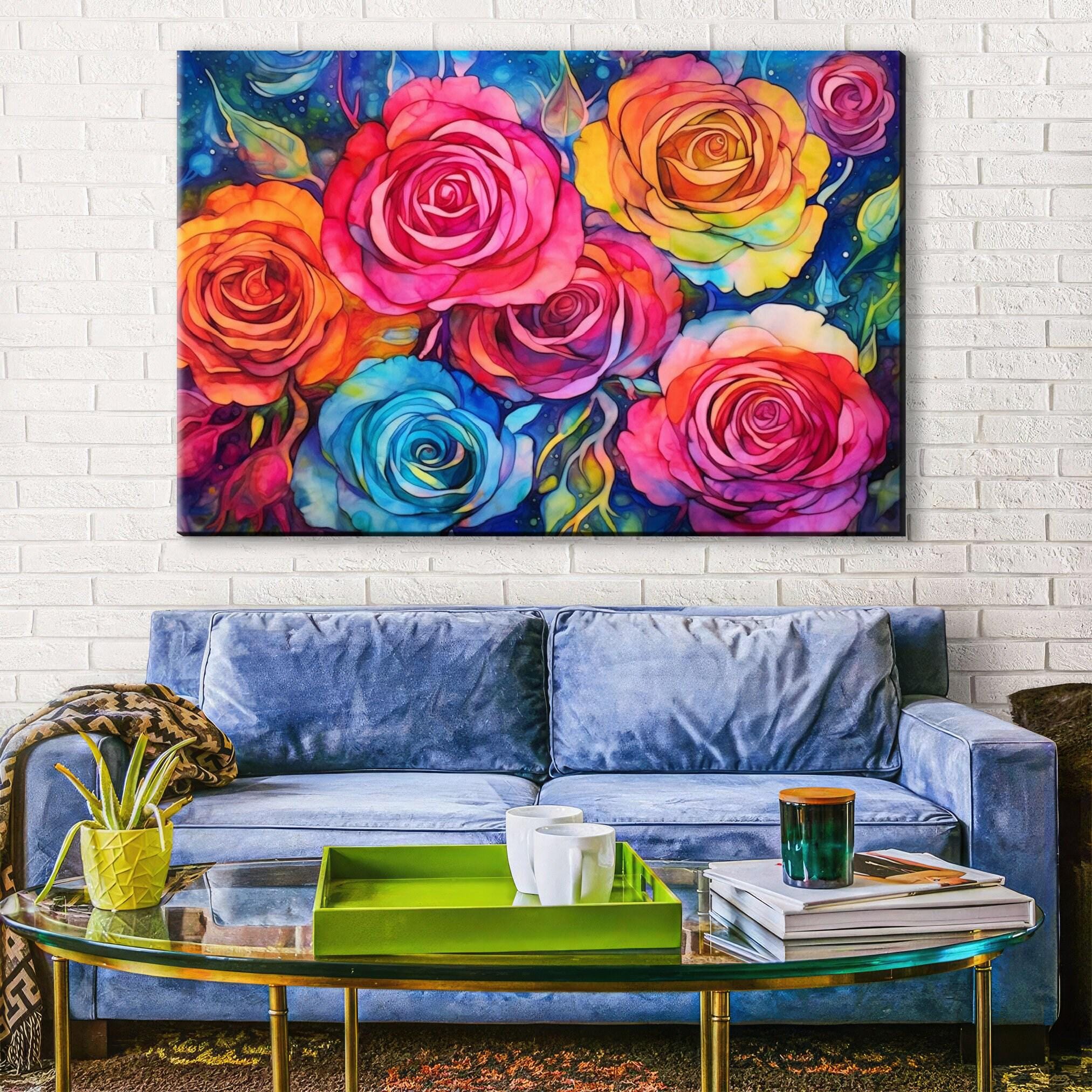 Modern Rose Wall Art - Vibrant Floral Canvas Art | Large Canvas Print