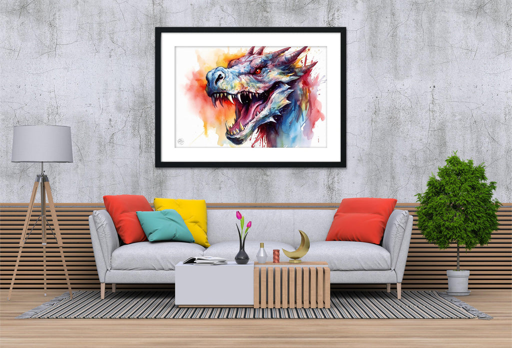 Fantasy Serpent Charm: Dragon Watercolor Painting, Giclee Print on Canvas, Artist Paper, Watercolor Paper, Available in Extra Large Sizes