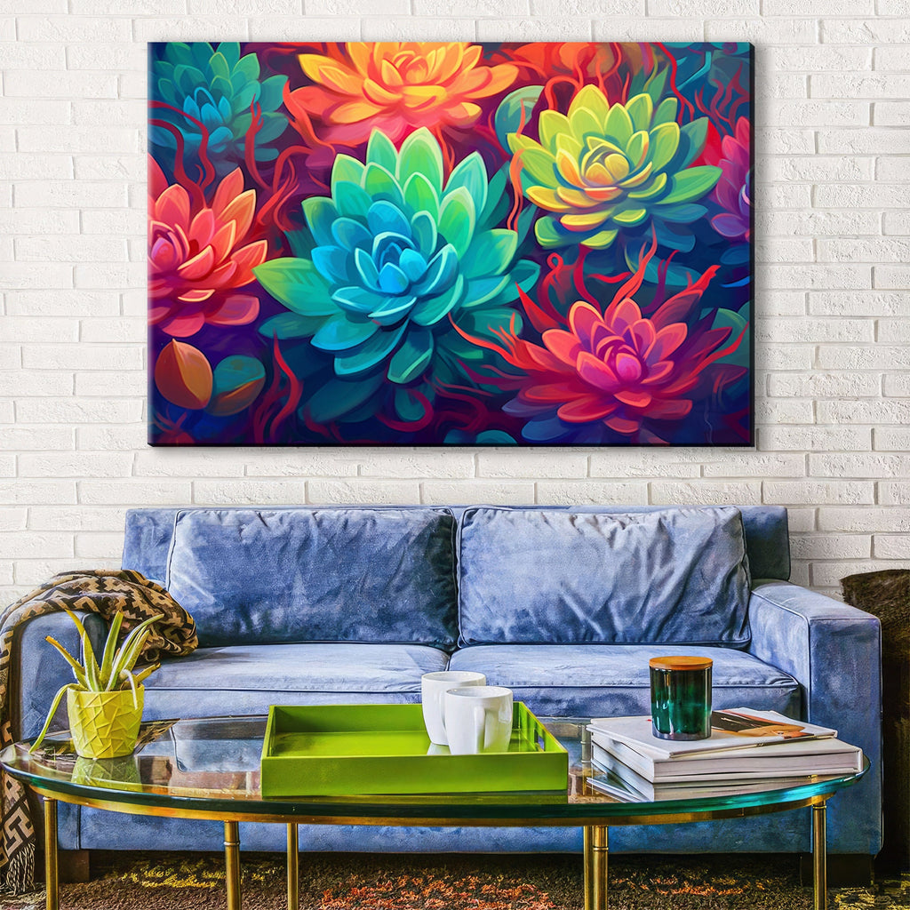 Succulent Garden Canvas – Vibrant Botanical Wall Art with Wooden Frame, Large Prints