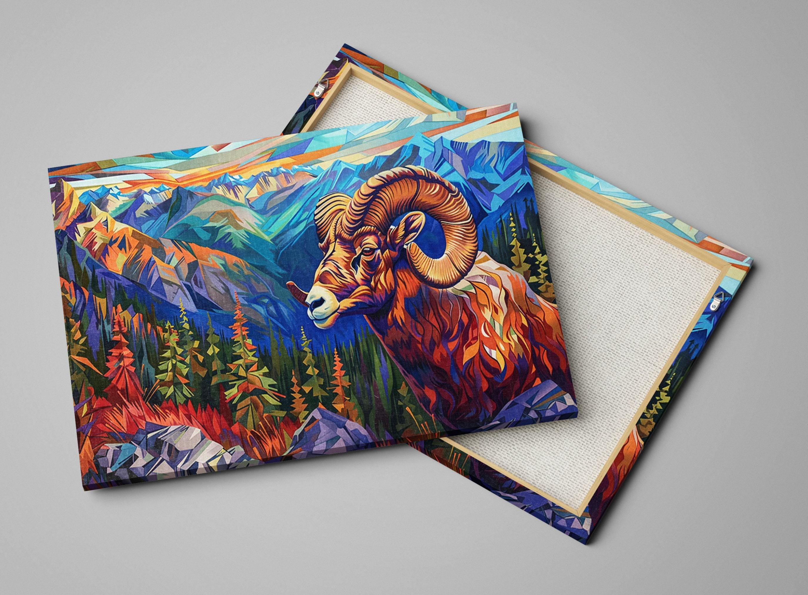 Bighorn Sheep Canvas | Vibrant Wildlife Art Print - Gallery Wrapped, Ready to Hang
