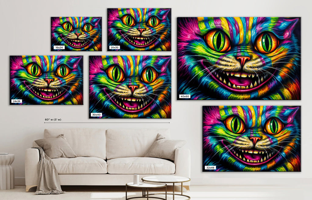 Whimsical Canvas Print – Cheshire Cat Artwork on Gallery Wrapped Canvas, Ready to Hang