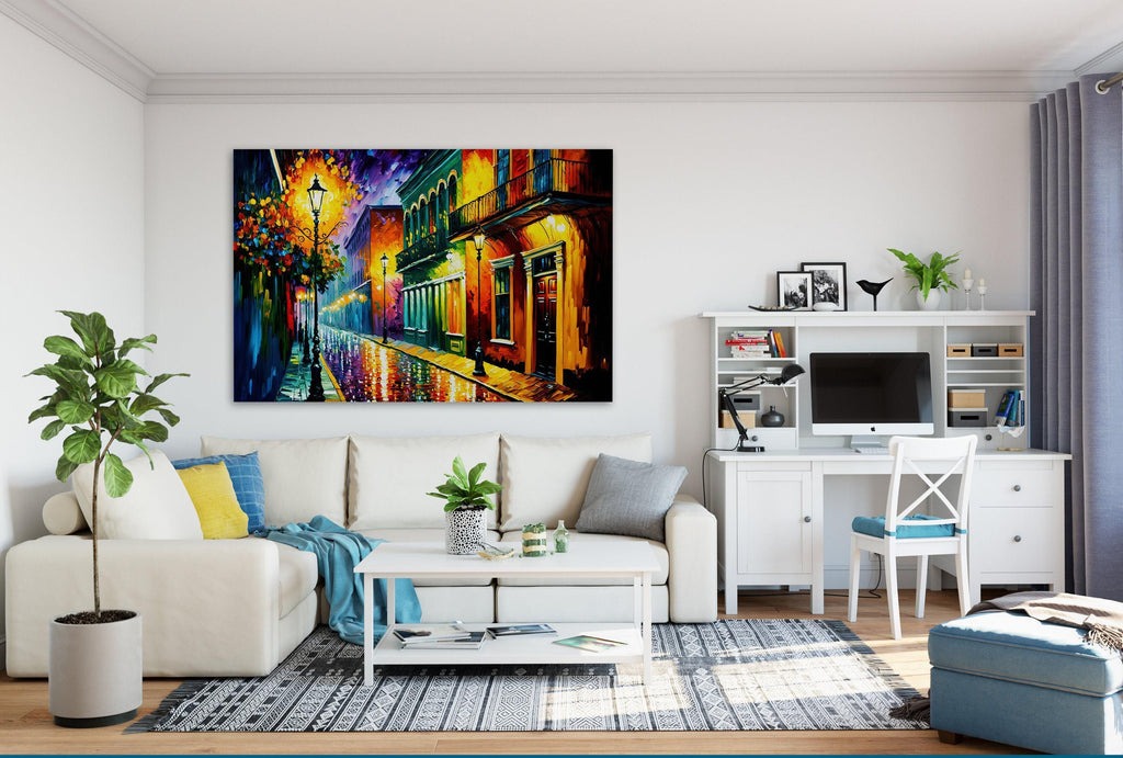 New Orleans French Quarter Art – Bourbon Street Painting on Vibrant NOLA Street Scene Canvas