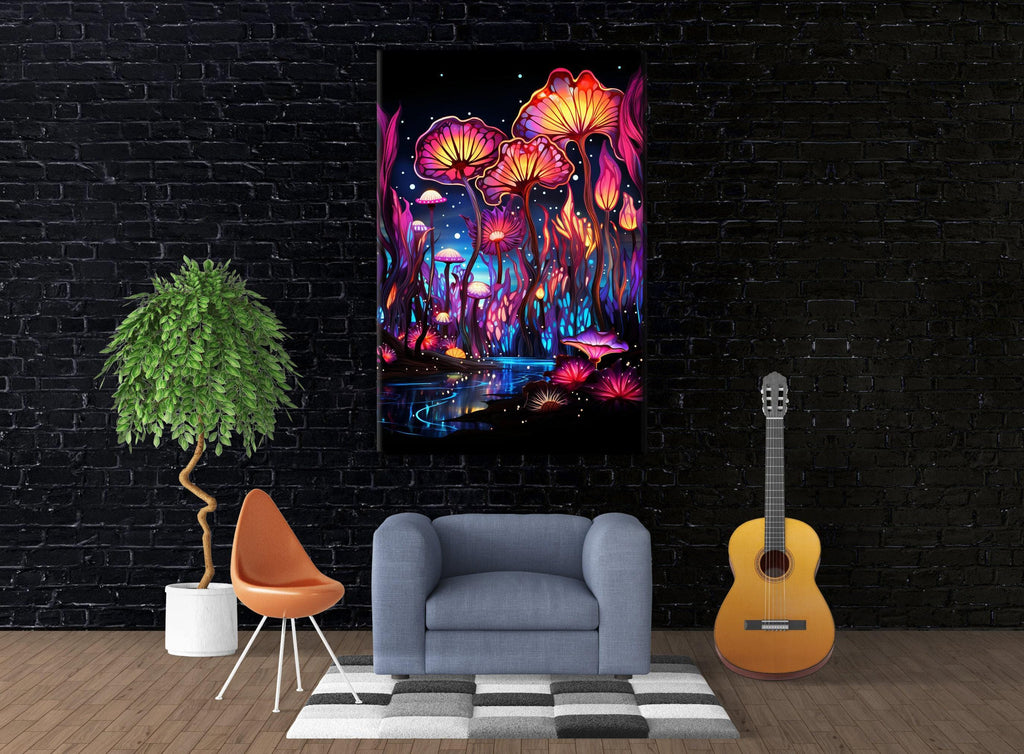 Mushroom Trip Canvas – Psychedelic Mushroom Art on Large Gallery Wrapped Canvas Wall Art