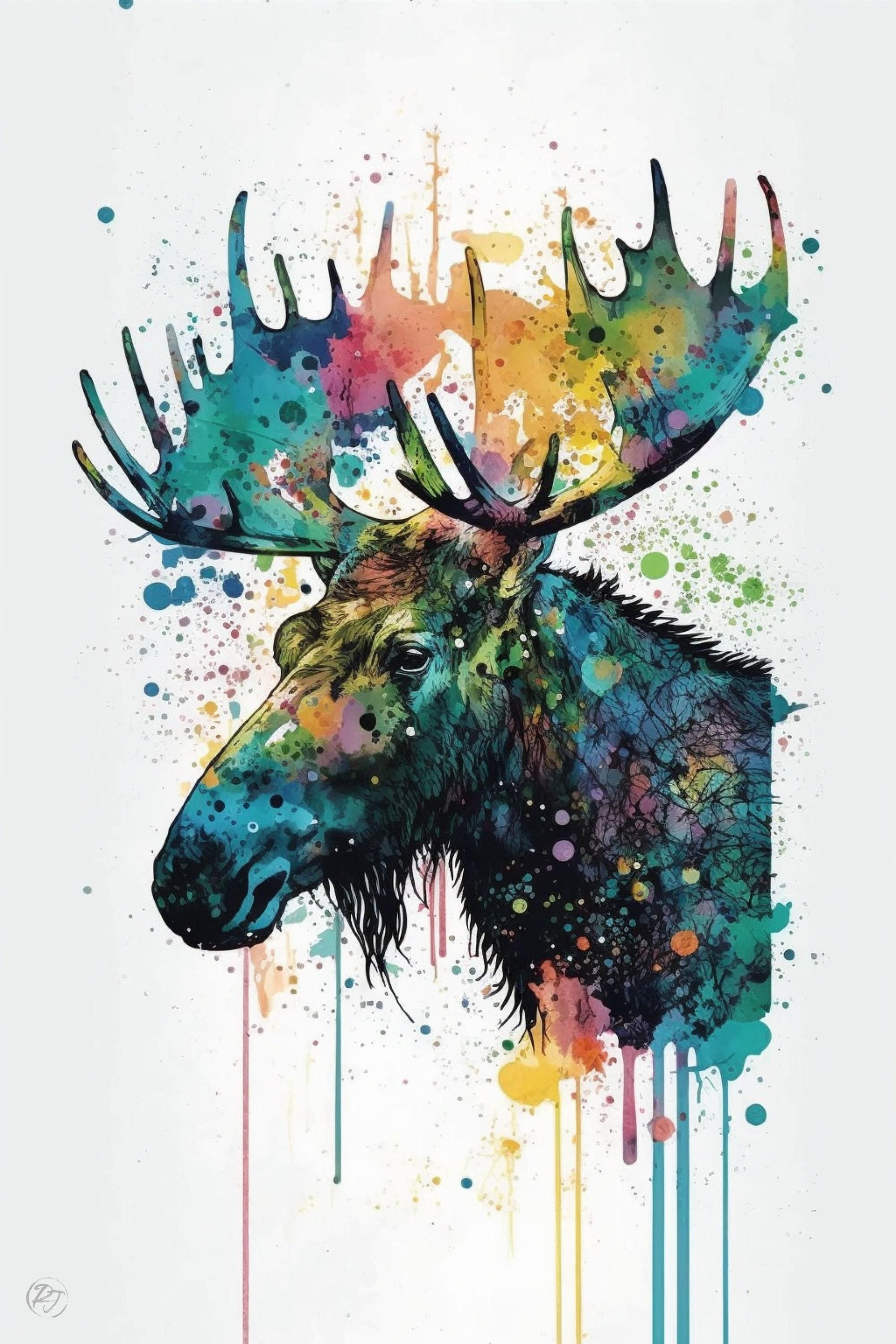 Woodland Guardian: Watercolor Moose Wall Decor Print, Giclee Print on Canvas, Artist Paper, Watercolor Paper, Available in Extra Large Sizes