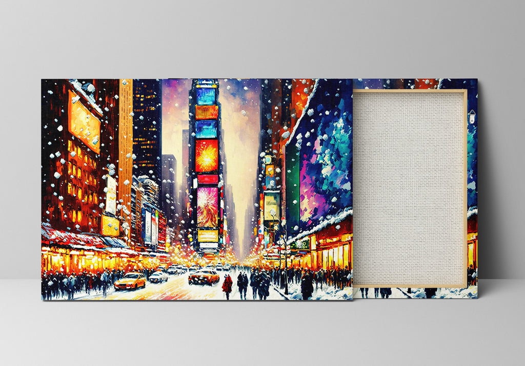 Times Square Canvas Print – Vibrant NYC Winter Scene on Gallery Ready Canvas