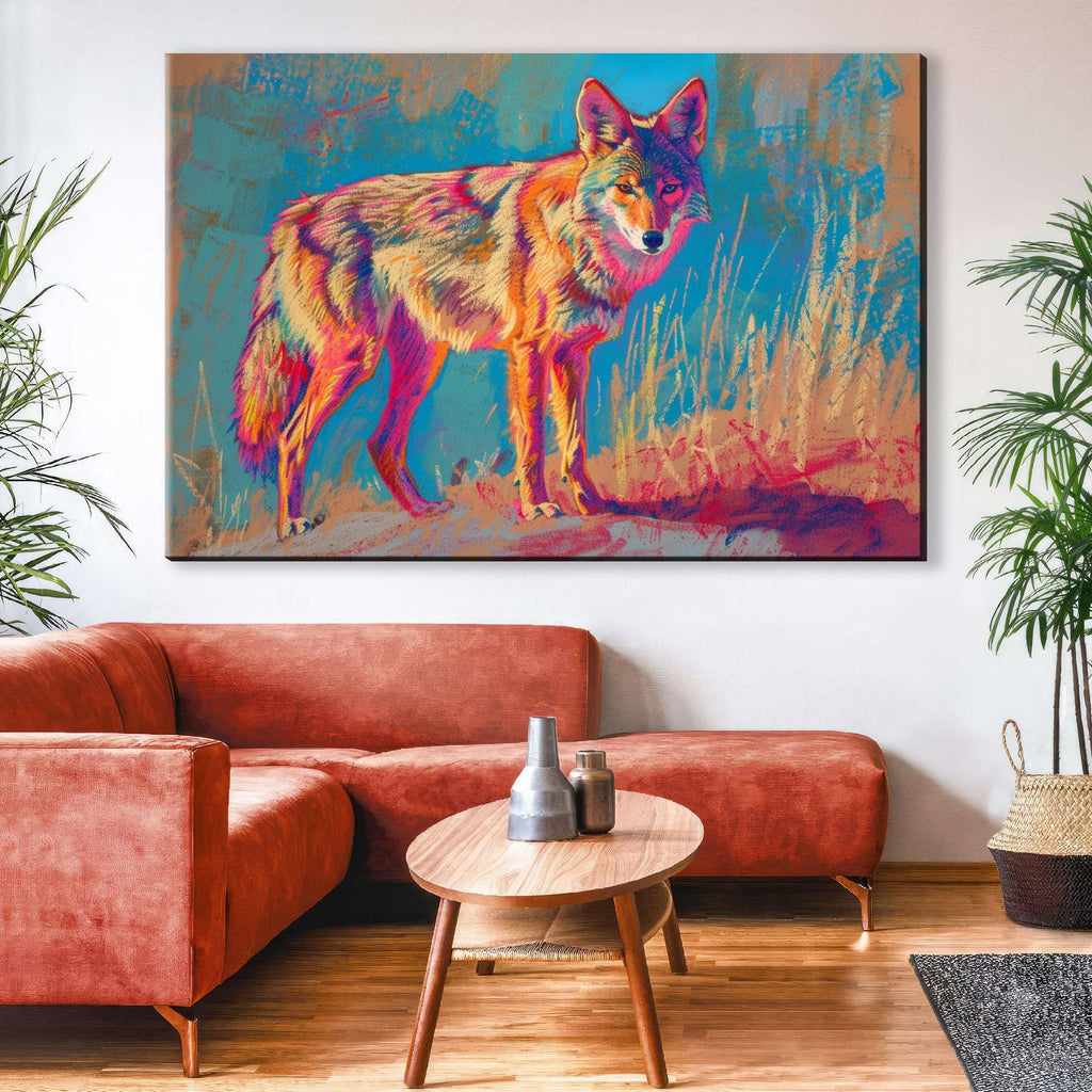 Vibrant Coyote Art – Large Canvas Wall Art, Gallery Wrapped, Ready to Hang